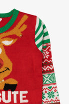 Red "Too Cute To Be Naughty" Reindeer Ugly Christmas Pullover (2010s)
