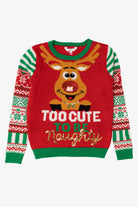 Red "Too Cute To Be Naughty" Reindeer Ugly Christmas Pullover (2010s)
