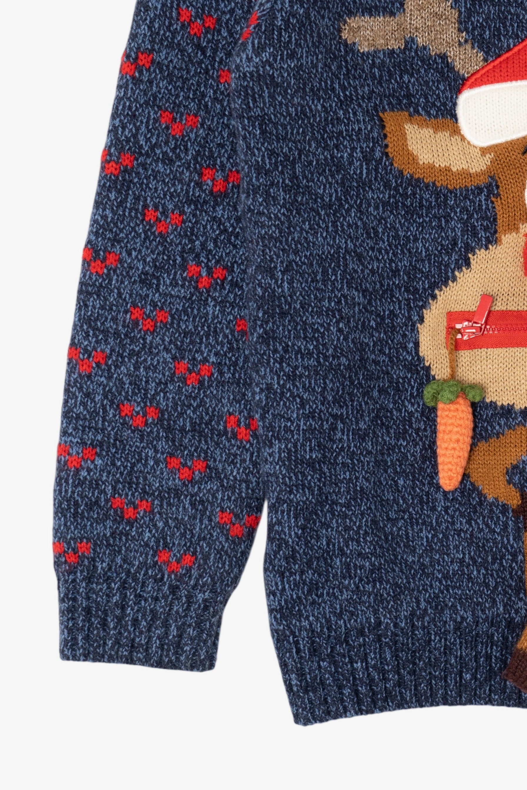 Kids Navy Blue Reindeer With Carrot Ugly Christmas Pullover (2010s)