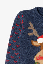Kids Navy Blue Reindeer With Carrot Ugly Christmas Pullover (2010s)