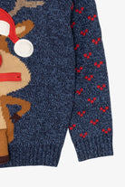 Kids Navy Blue Reindeer With Carrot Ugly Christmas Pullover (2010s)