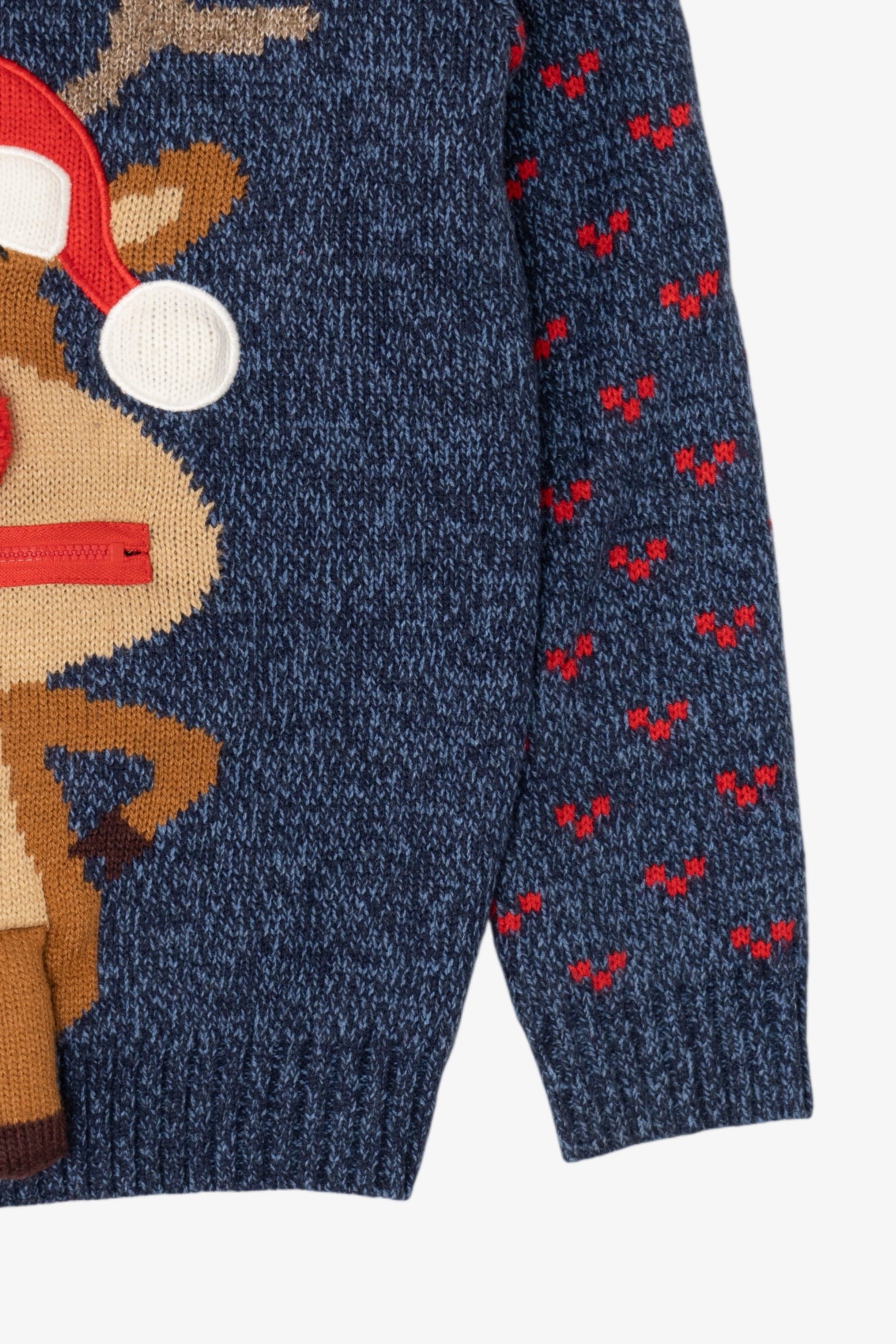 Kids Navy Blue Reindeer With Carrot Ugly Christmas Pullover (2010s)