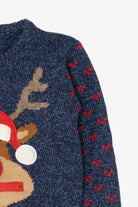 Kids Navy Blue Reindeer With Carrot Ugly Christmas Pullover (2010s)