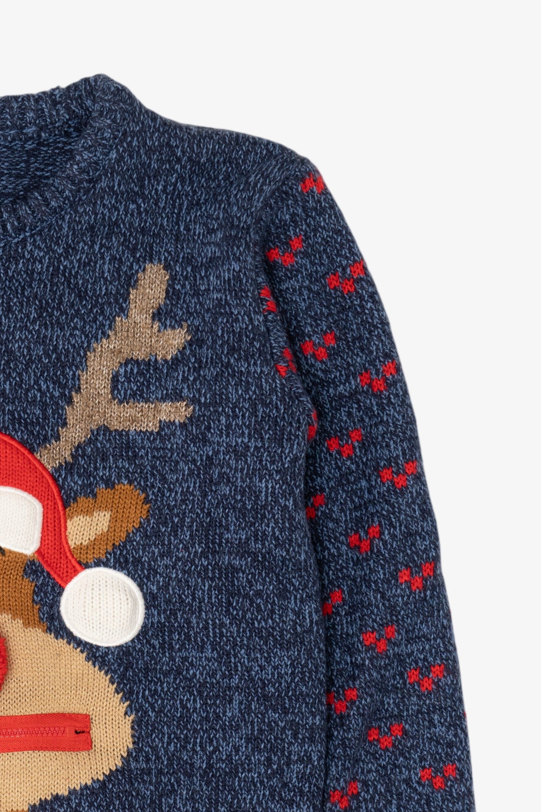Kids Navy Blue Reindeer With Carrot Ugly Christmas Pullover (2010s)