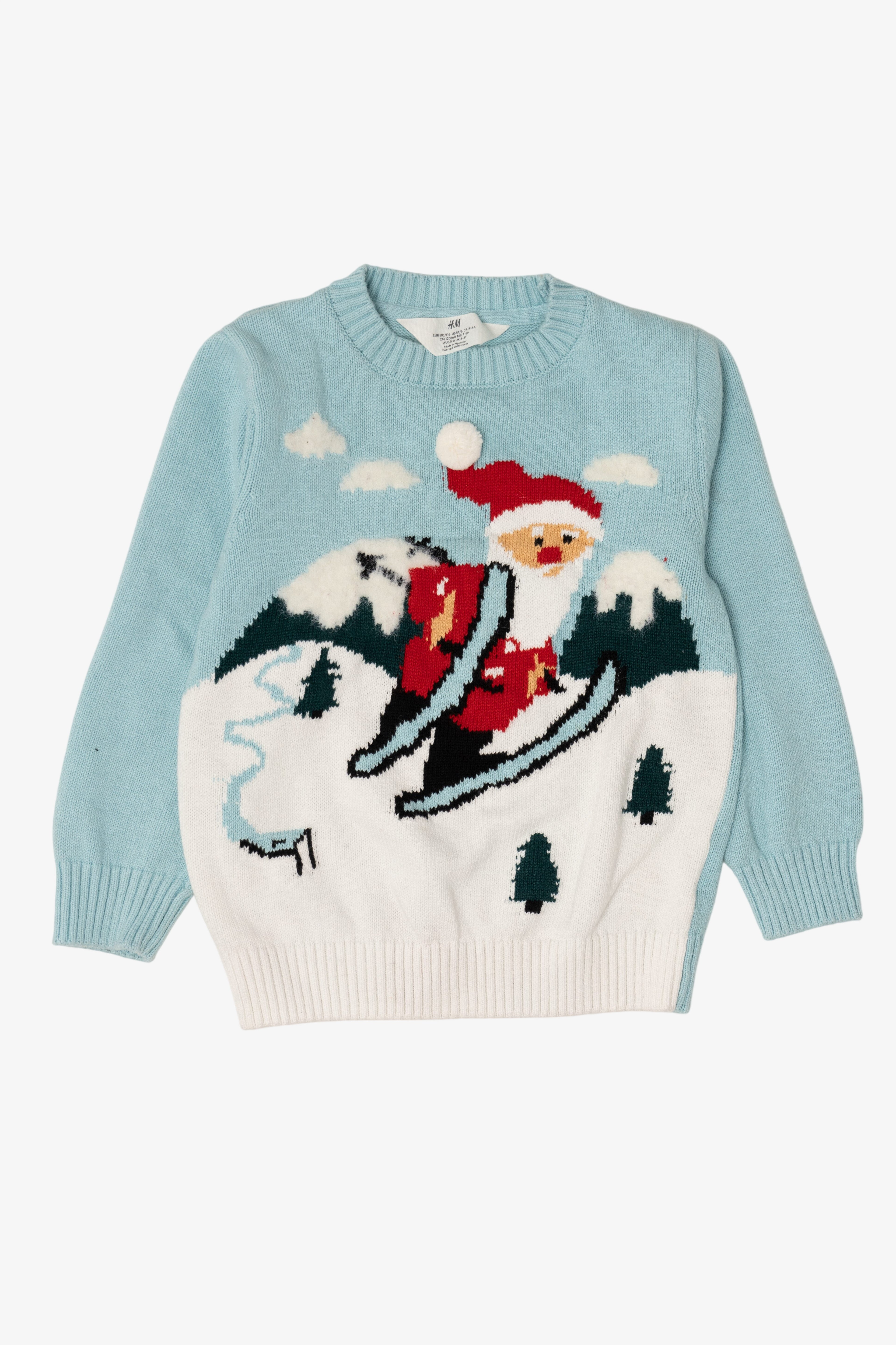 Kids Blue H&M Santa Skiing Ugly Christmas Pullover (2010s)