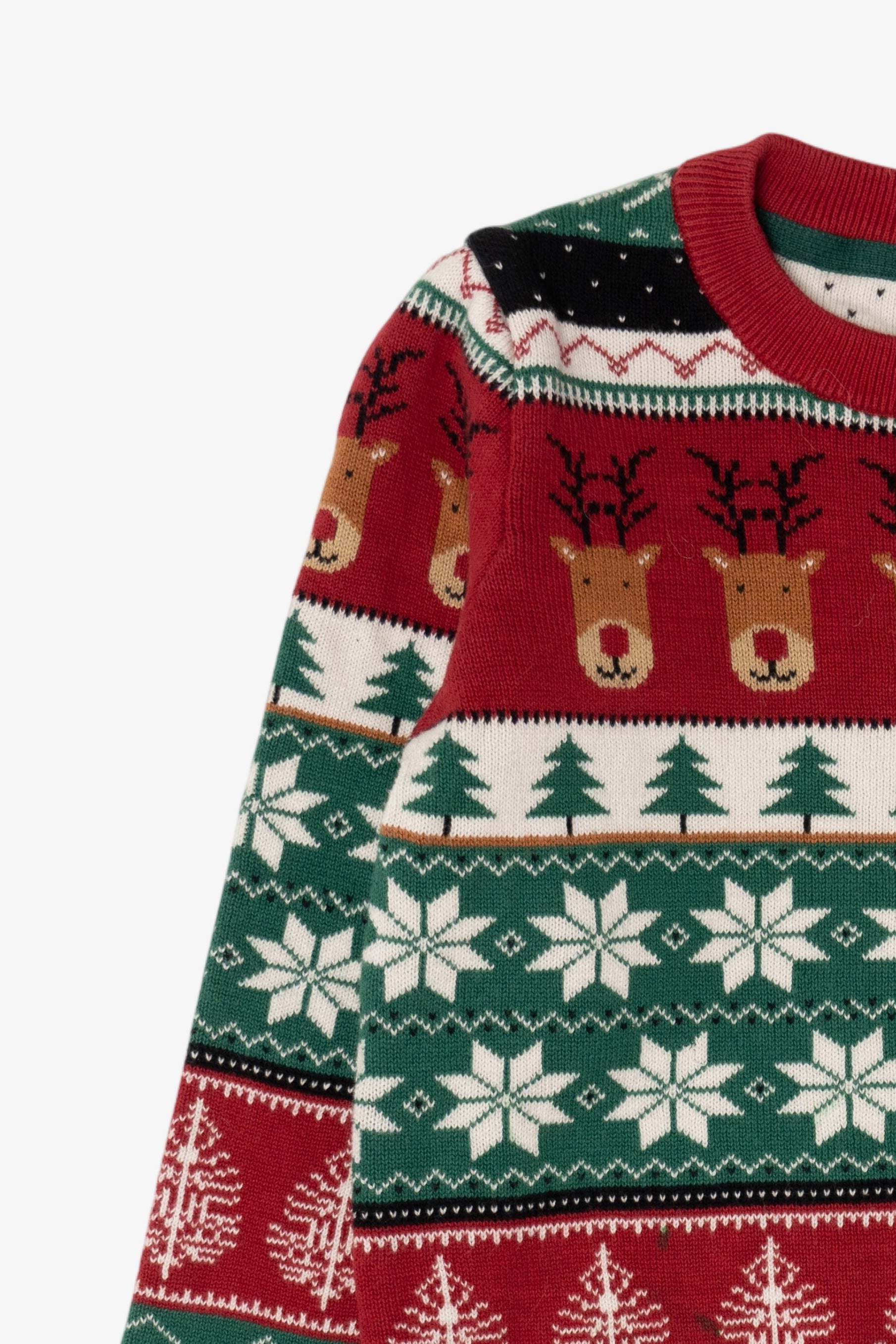 Kids Red Reindeer Pattern Ugly Christmas Pullover (2020s)