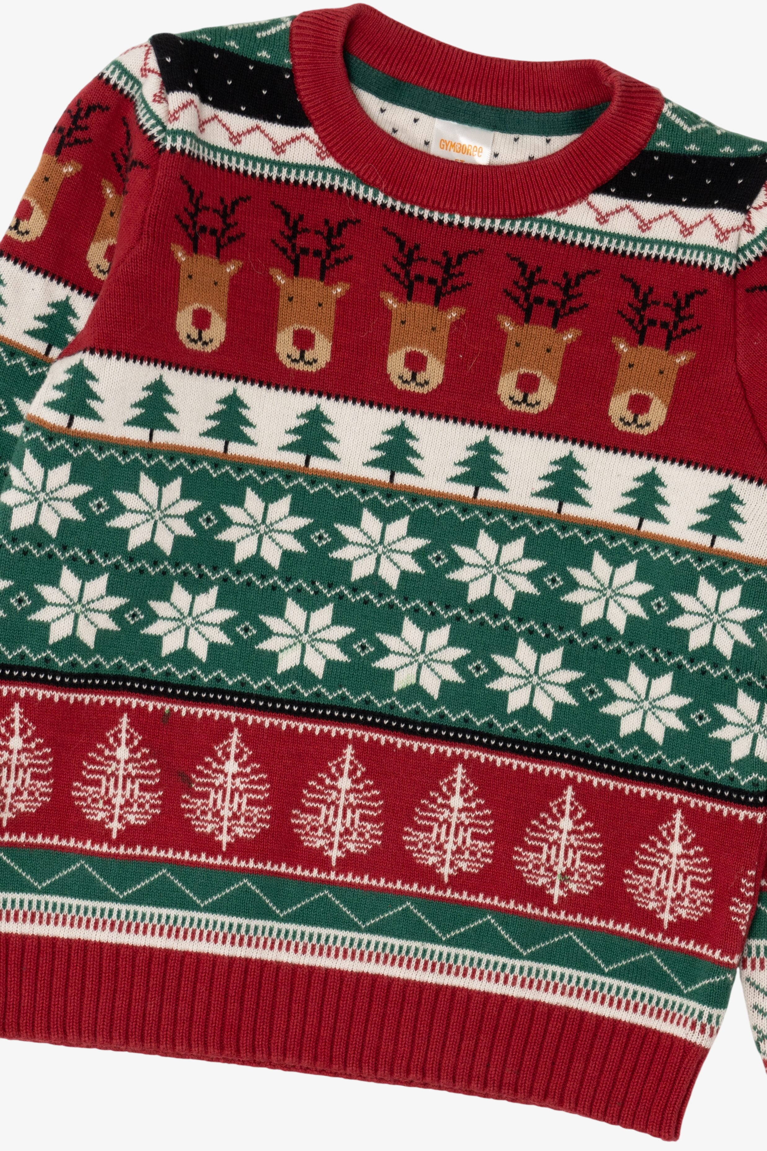 Kids Red Reindeer Pattern Ugly Christmas Pullover (2020s)