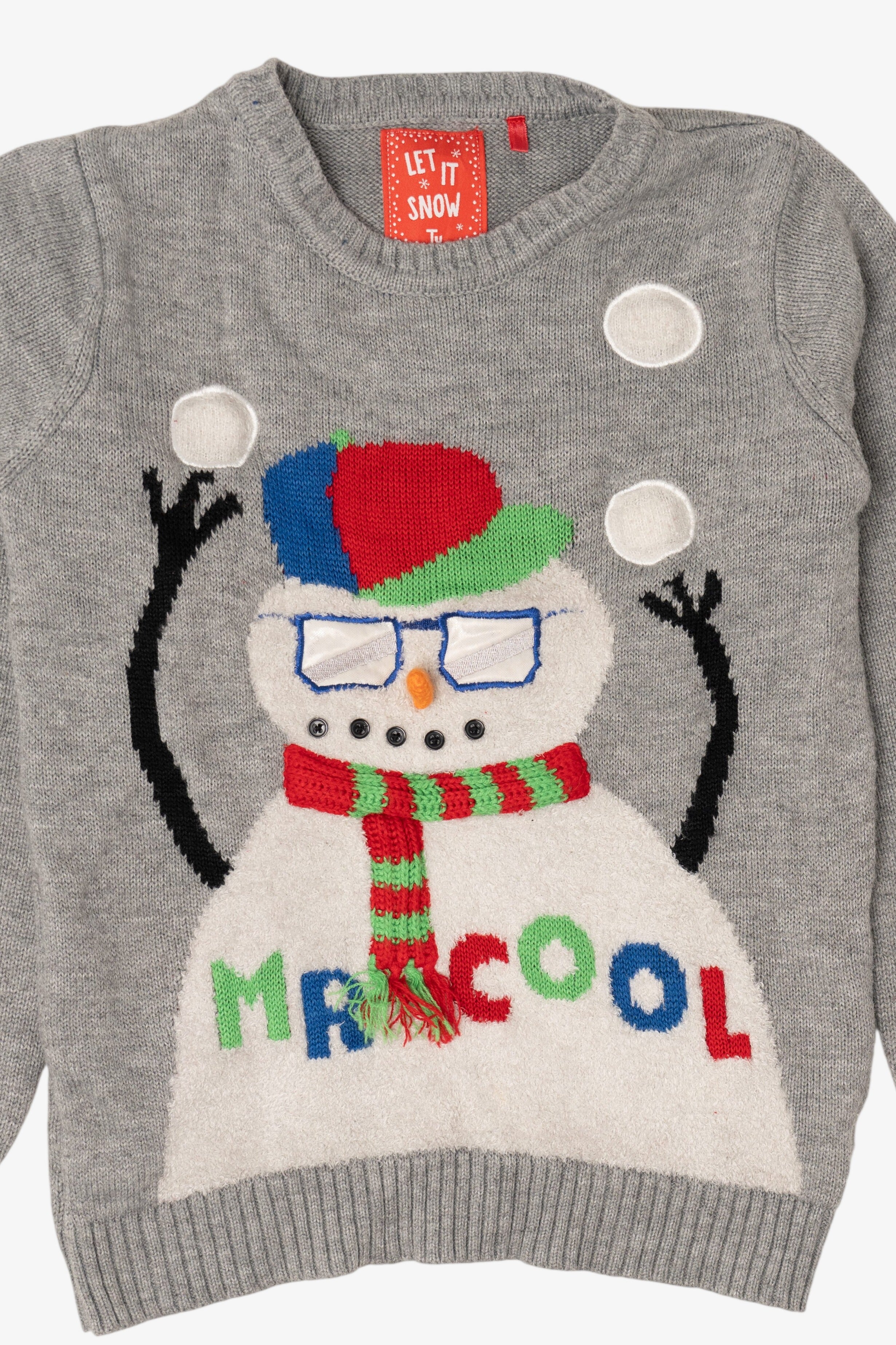 Kids Gray "Mr Cool" Snowmen Ugly Christmas Pullover (2010s)