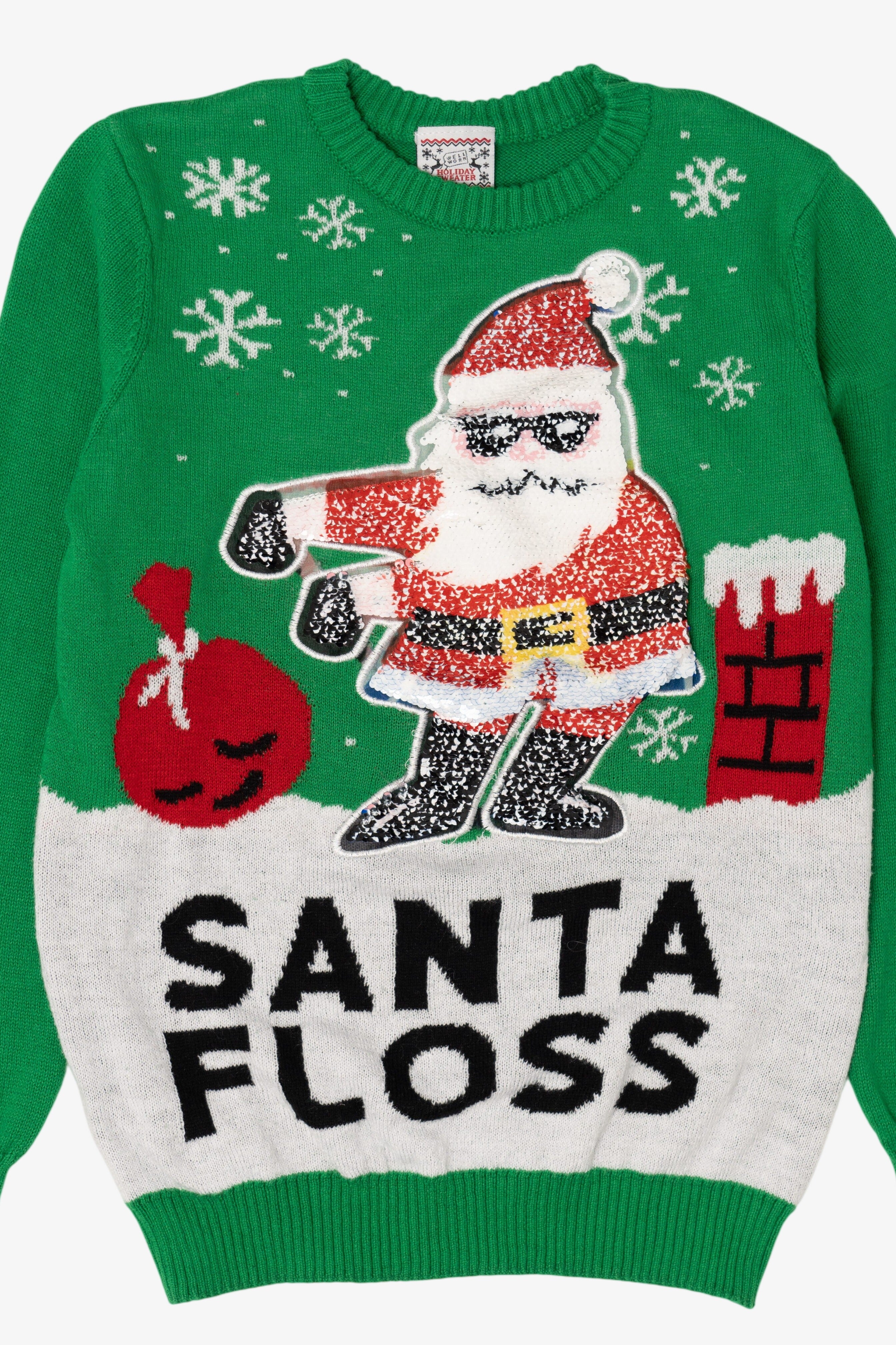 Kids Green "Santa Floss" Ugly Christmas Pullover (2010s)