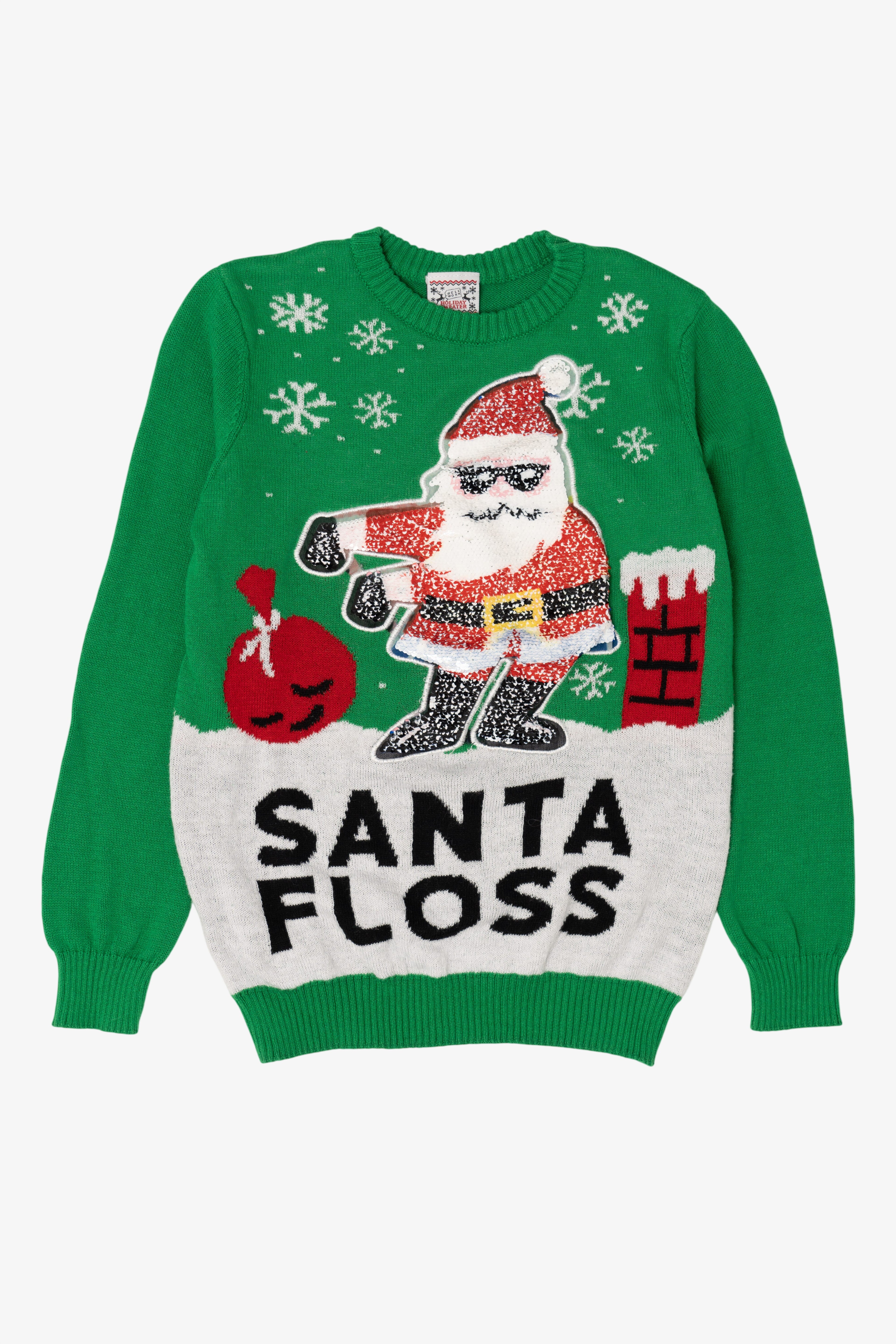 Kids Green "Santa Floss" Ugly Christmas Pullover (2010s)