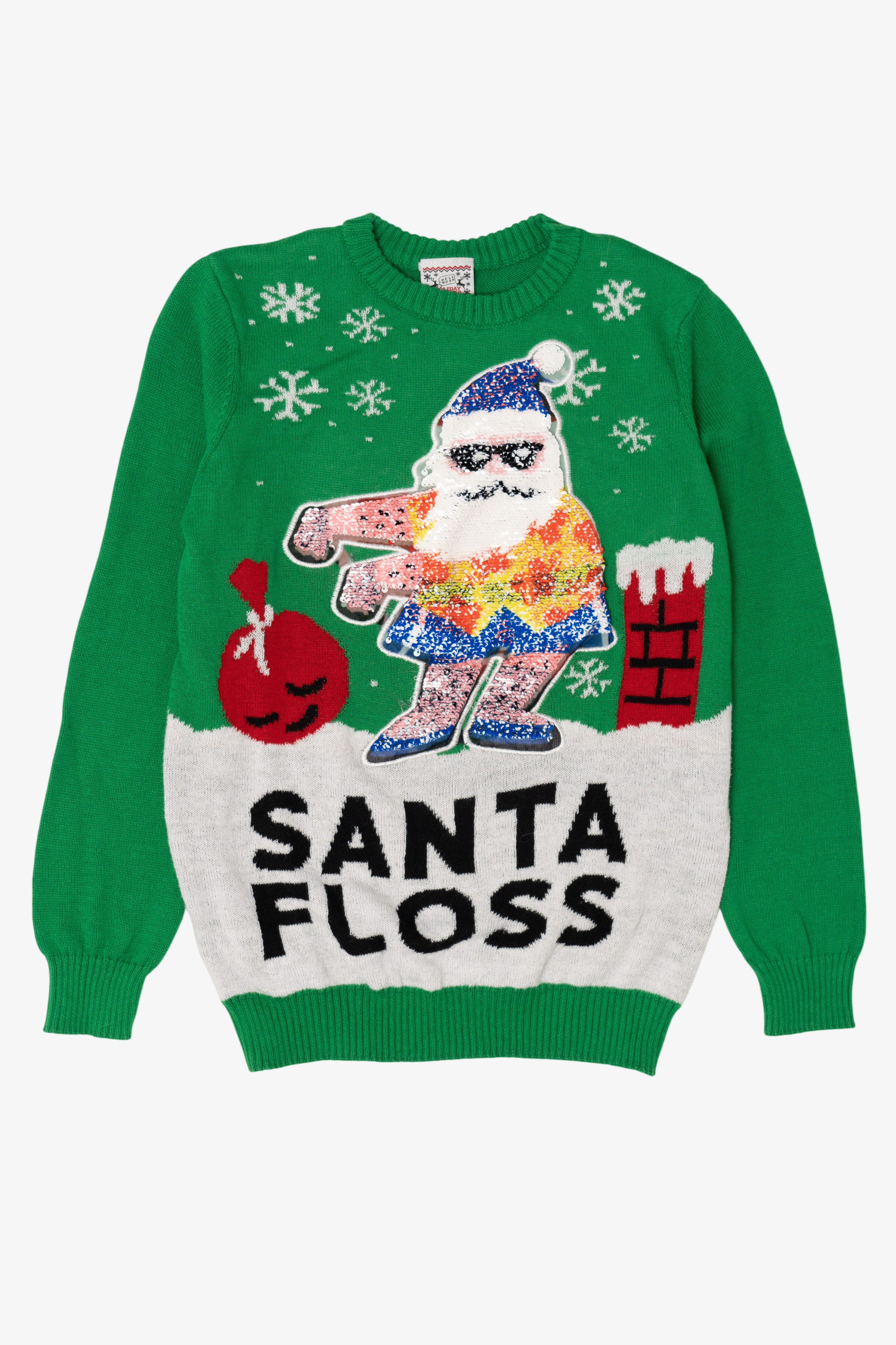 Kids Green "Santa Floss" Ugly Christmas Pullover (2010s)