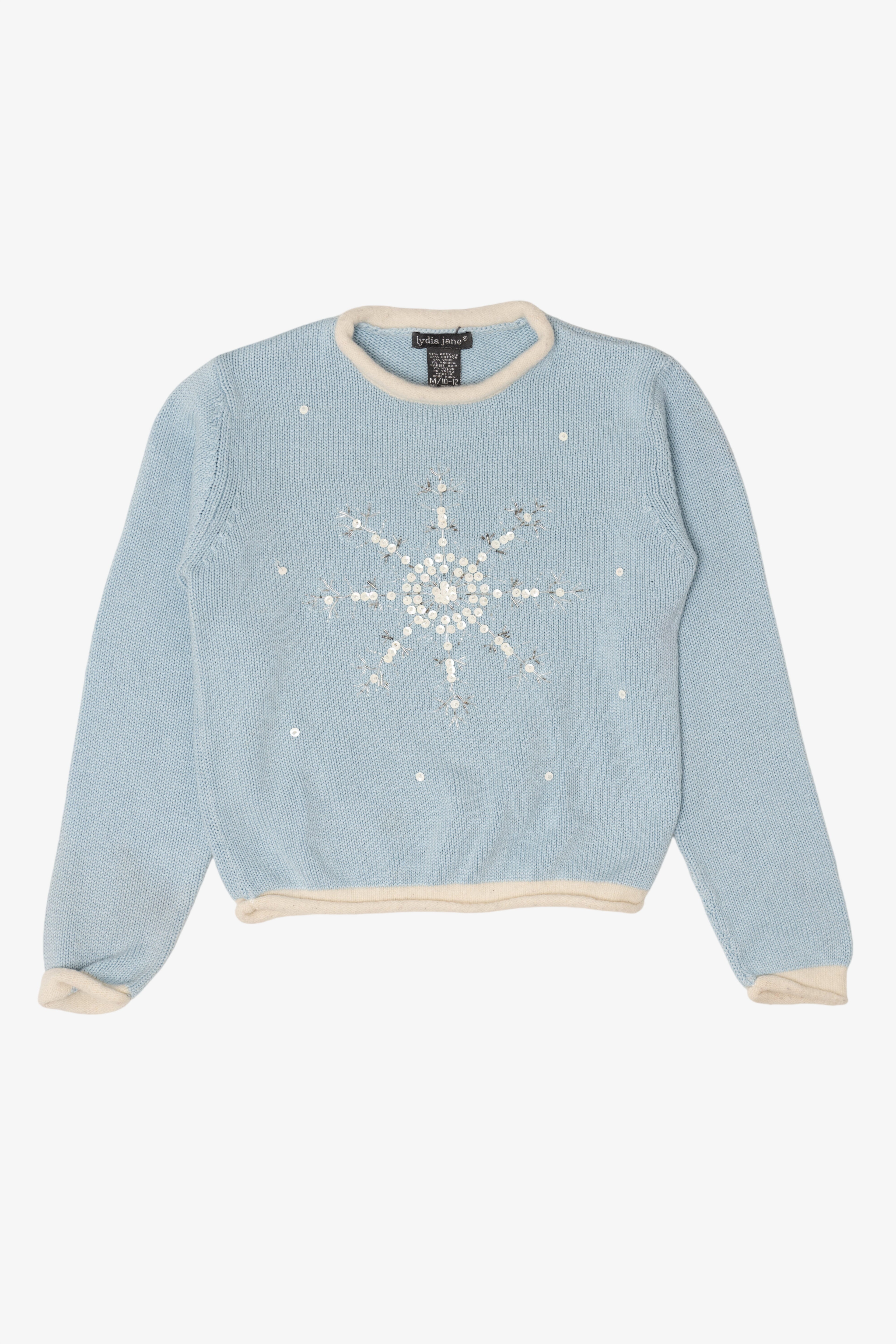 Kids Vintage Baby Blue Lydia Jane Snowflakes Ugly Christmas Pullover (1990s)