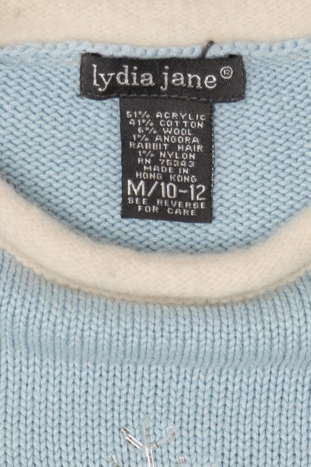 Kids Vintage Baby Blue Lydia Jane Snowflakes Ugly Christmas Pullover (1990s)