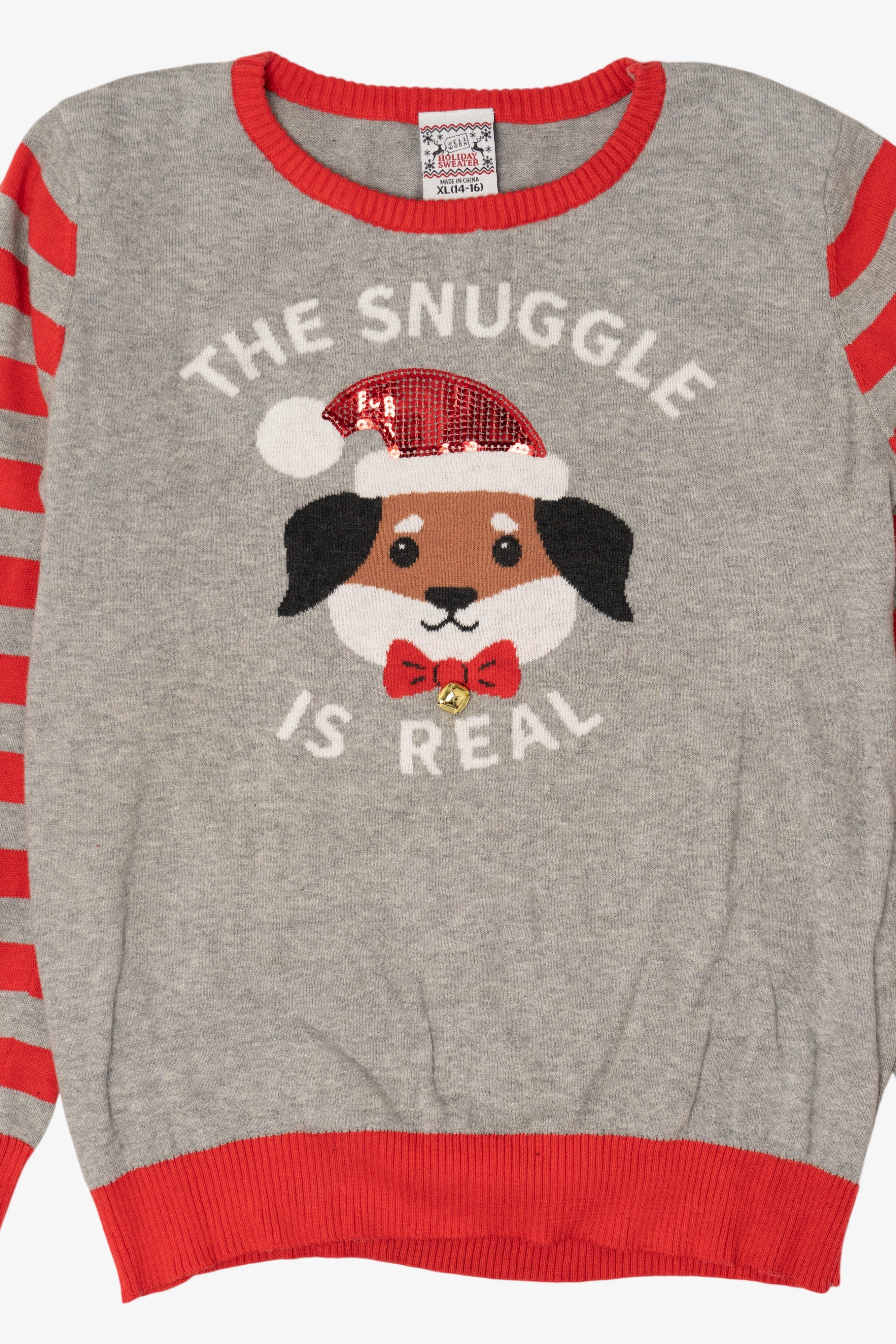 Kids Gray "The Snuggle Is Real" Dogs Ugly Christmas Pullover (2010s)