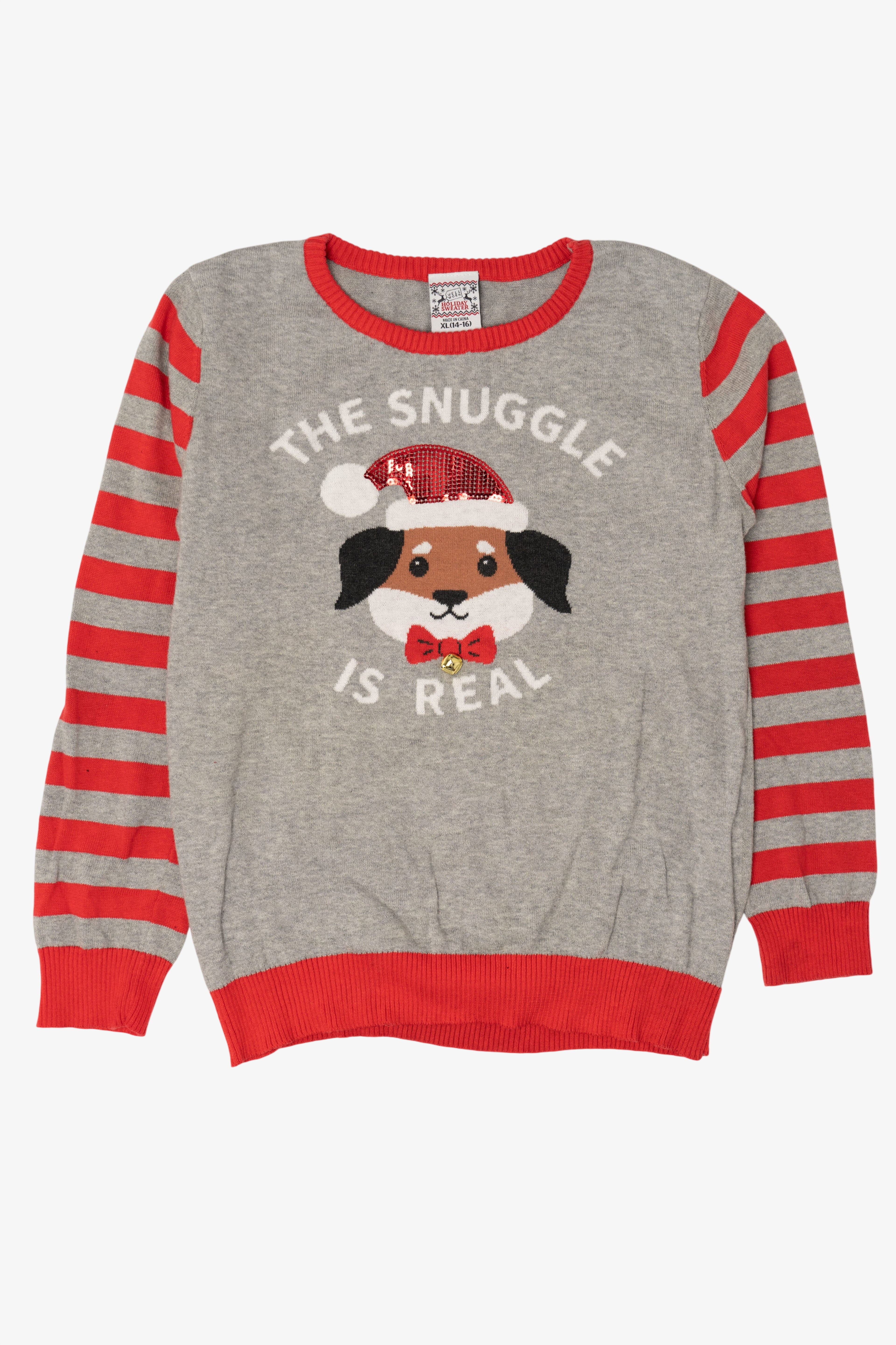 Kids Gray "The Snuggle Is Real" Dogs Ugly Christmas Pullover (2010s)