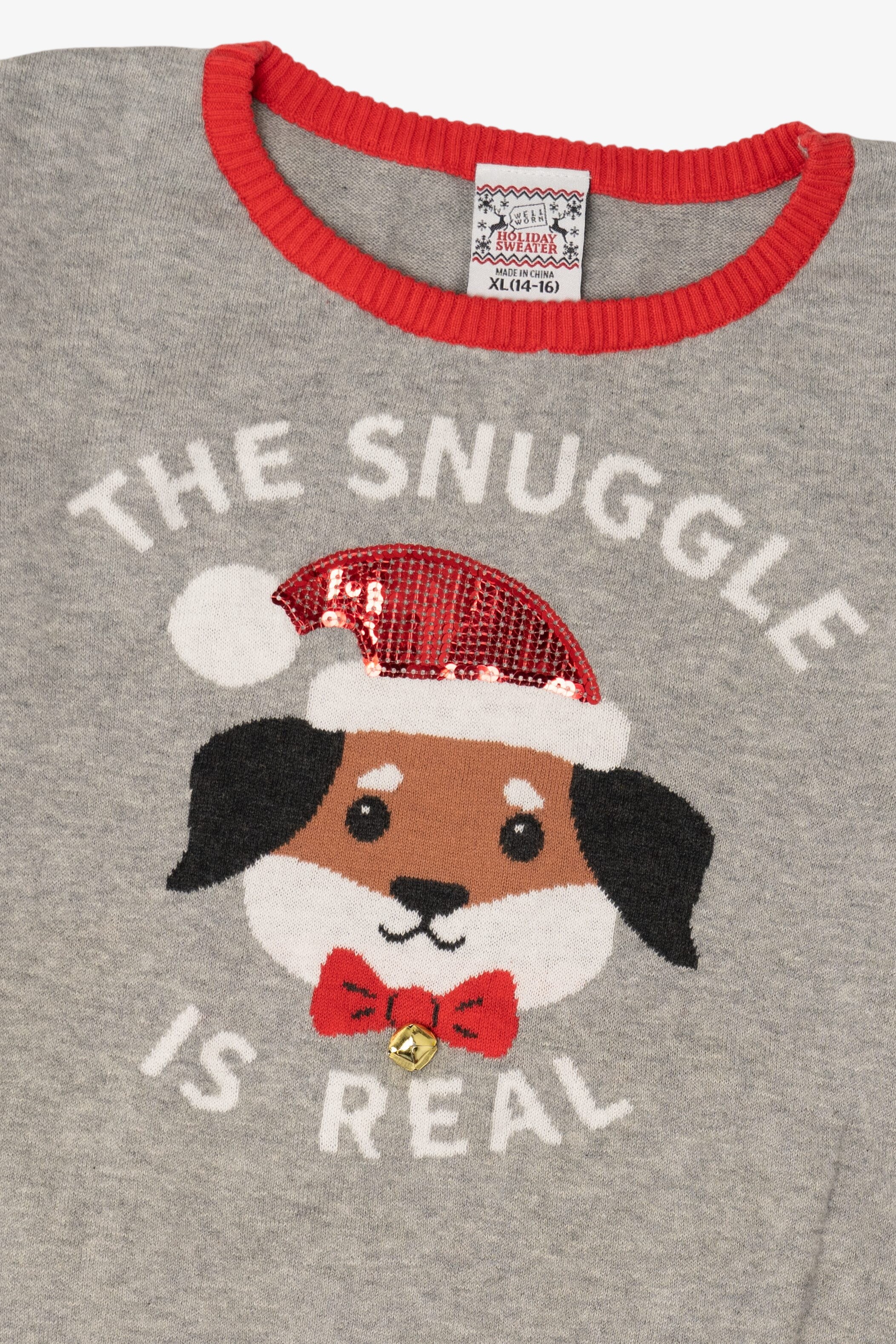 Kids Gray "The Snuggle Is Real" Dogs Ugly Christmas Pullover (2010s)