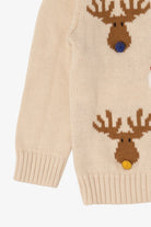 Kids Vintage Beige Holiday Time Santa And Reindeer Ugly Christmas Pullover (2000s)