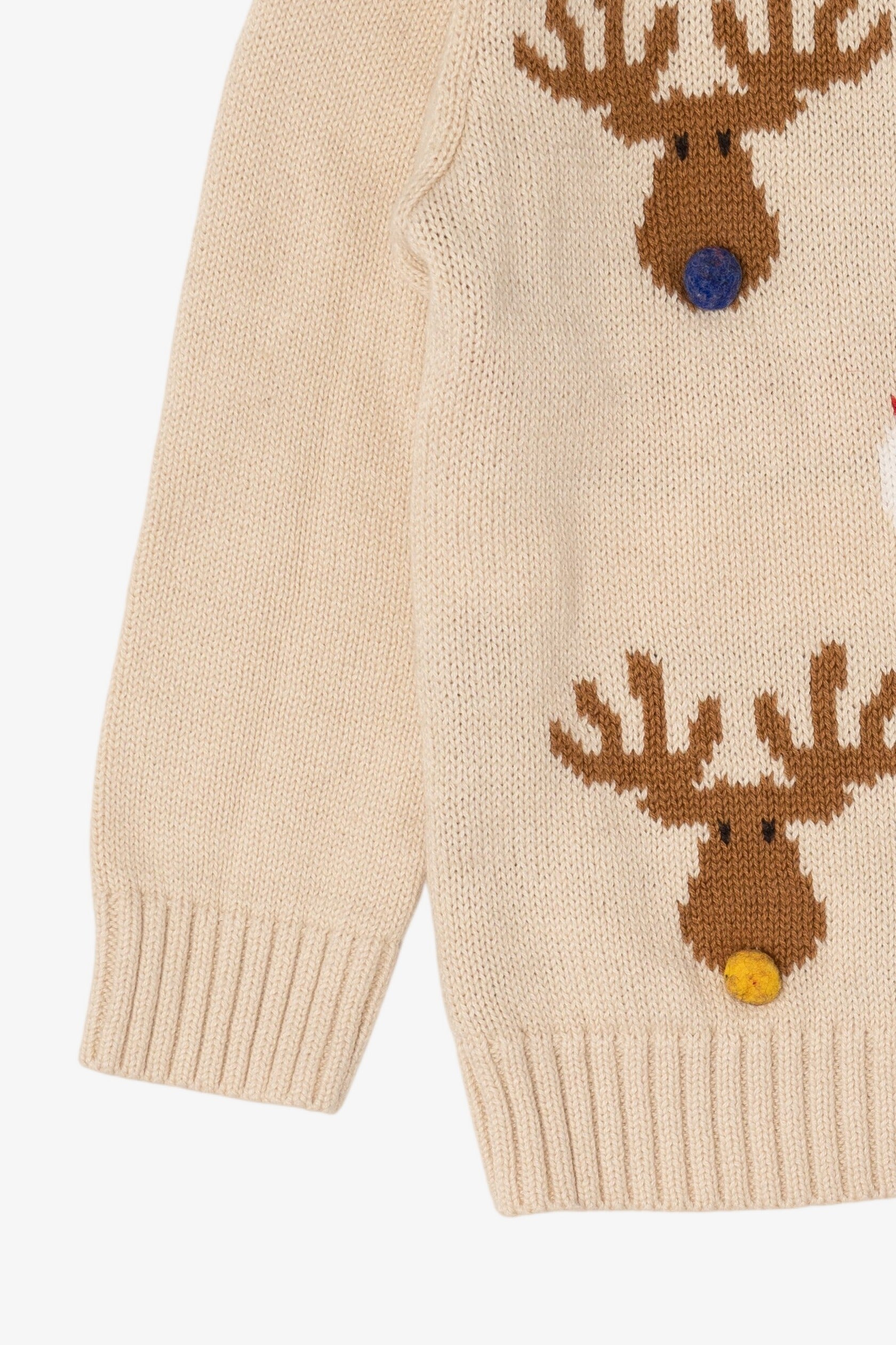 Kids Vintage Beige Holiday Time Santa And Reindeer Ugly Christmas Pullover (2000s)