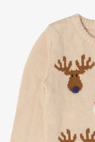 Kids Vintage Beige Holiday Time Santa And Reindeer Ugly Christmas Pullover (2000s)