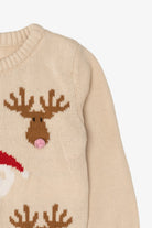 Kids Vintage Beige Holiday Time Santa And Reindeer Ugly Christmas Pullover (2000s)