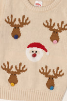 Kids Vintage Beige Holiday Time Santa And Reindeer Ugly Christmas Pullover (2000s)