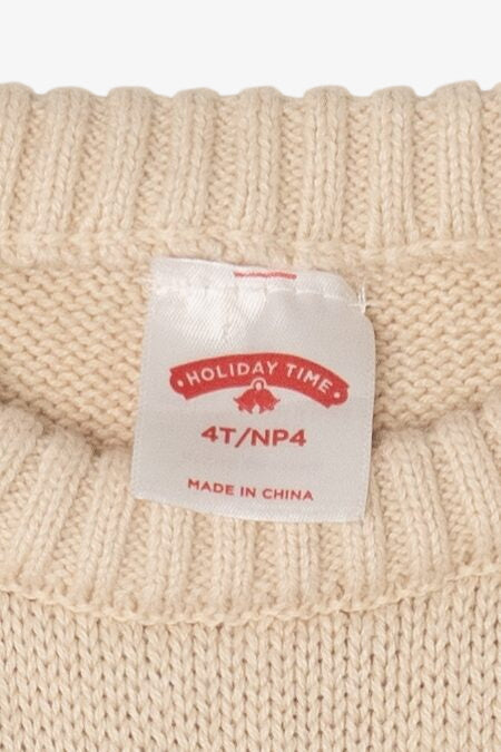 Kids Vintage Beige Holiday Time Santa And Reindeer Ugly Christmas Pullover (2000s)