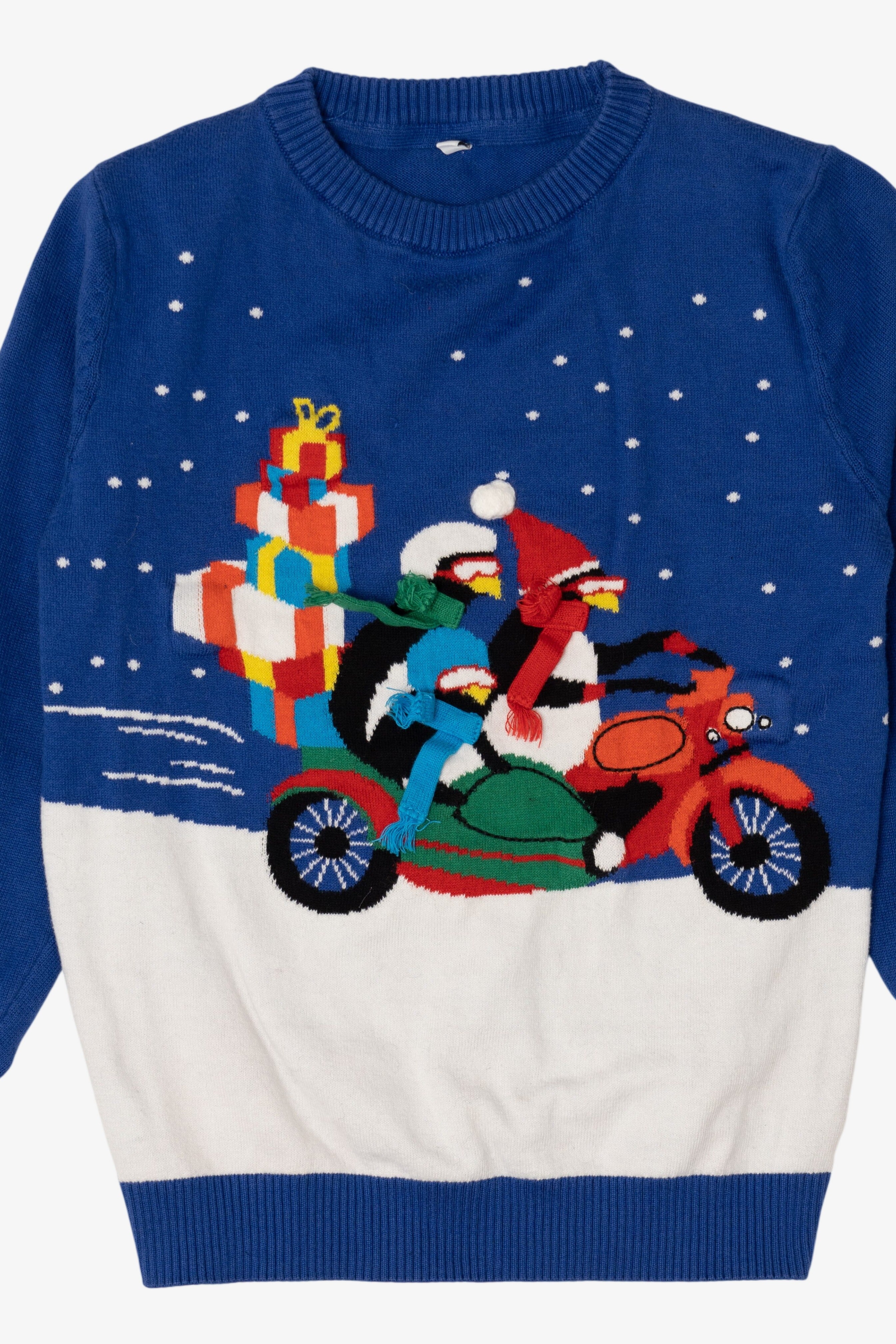 Kids Blue Penguins And Presents Ugly Christmas Pullover (2010s)