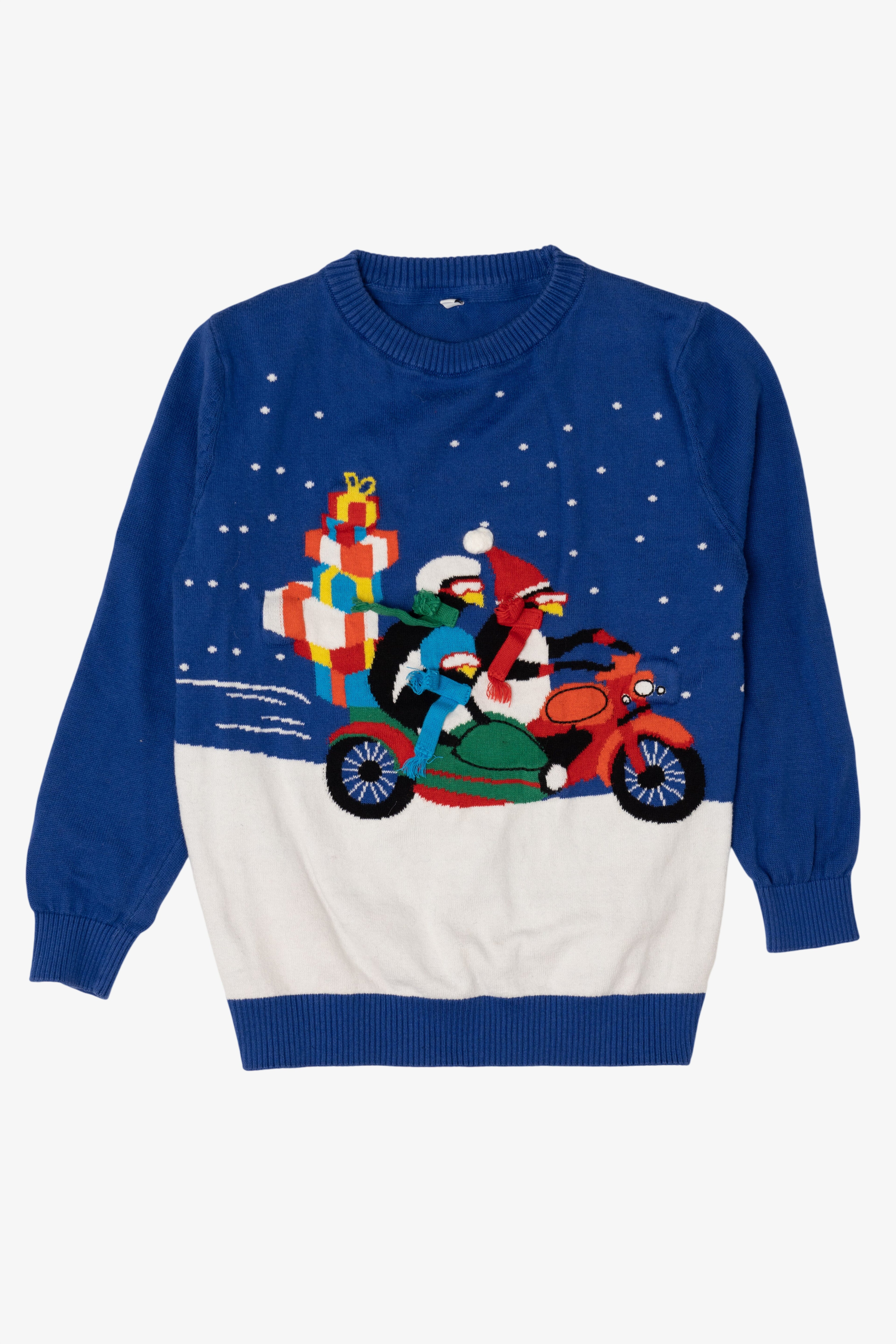 Kids Blue Penguins And Presents Ugly Christmas Pullover (2010s)