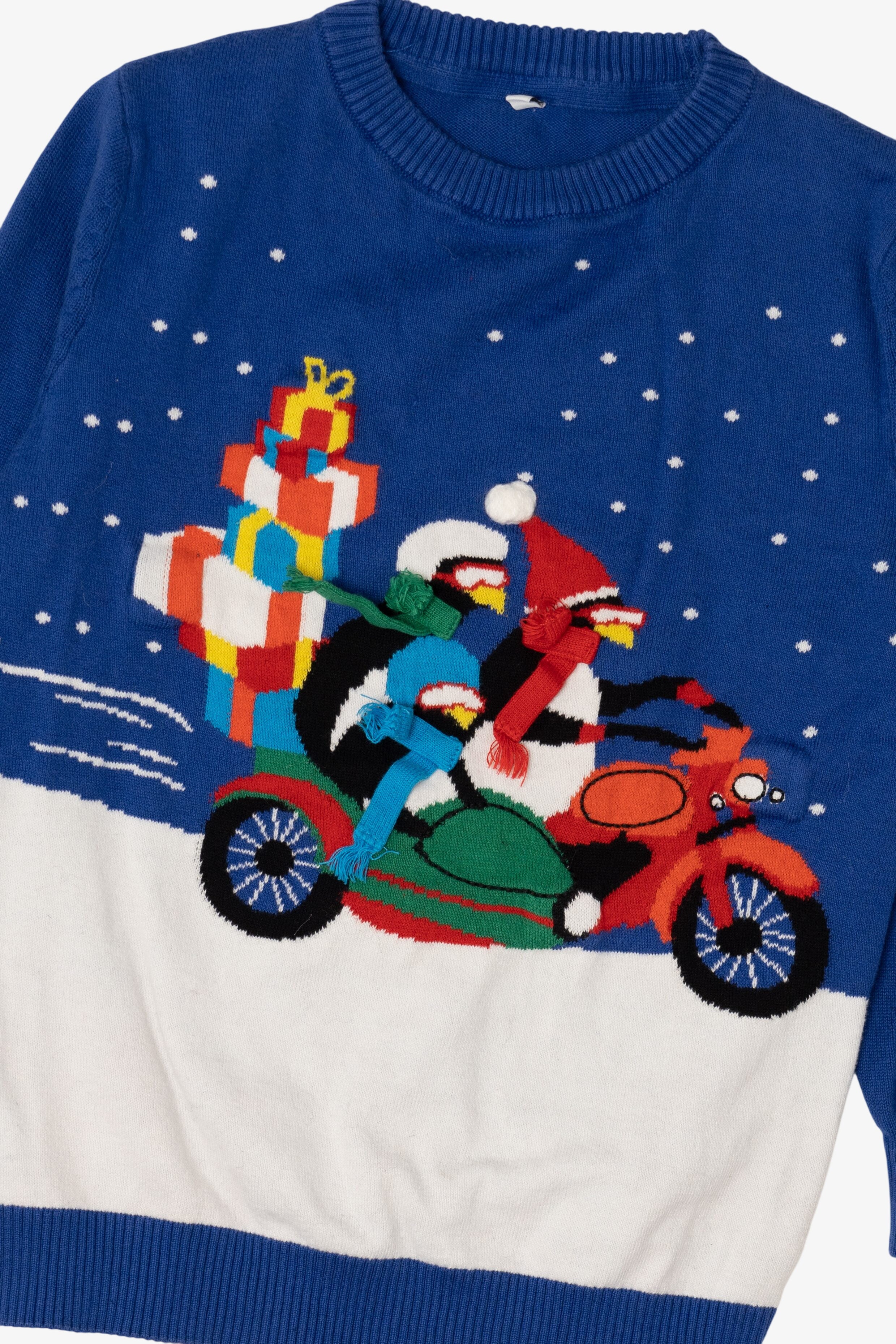 Kids Blue Penguins And Presents Ugly Christmas Pullover (2010s)