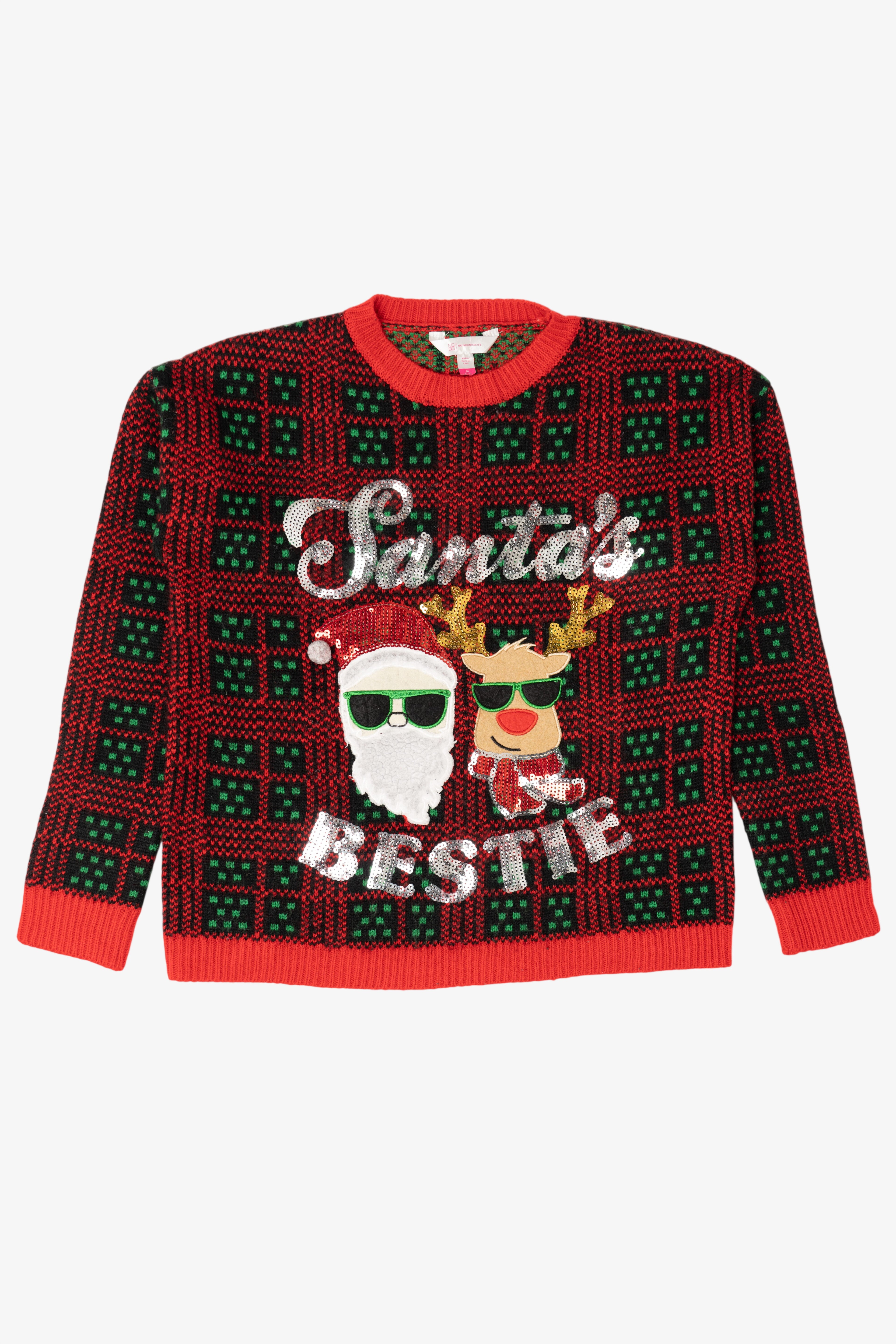 Red "Santa's Bestie" Santa Ugly Christmas Pullover (2010s)