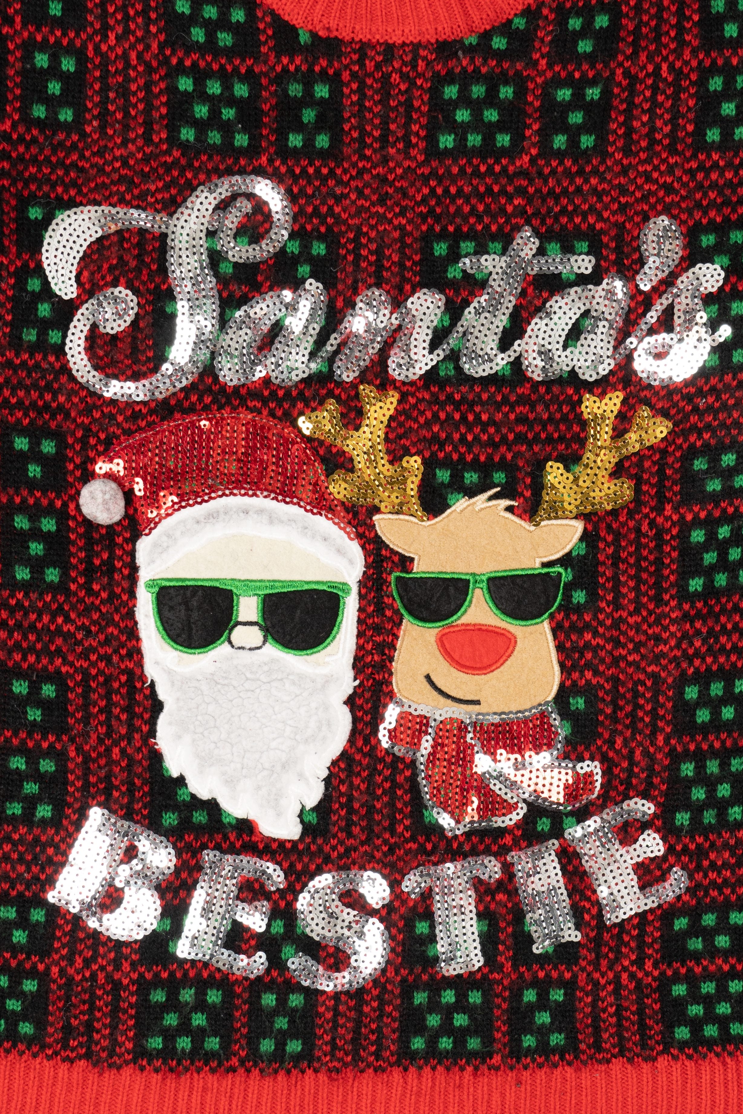 Red "Santa's Bestie" Santa Ugly Christmas Pullover (2010s)