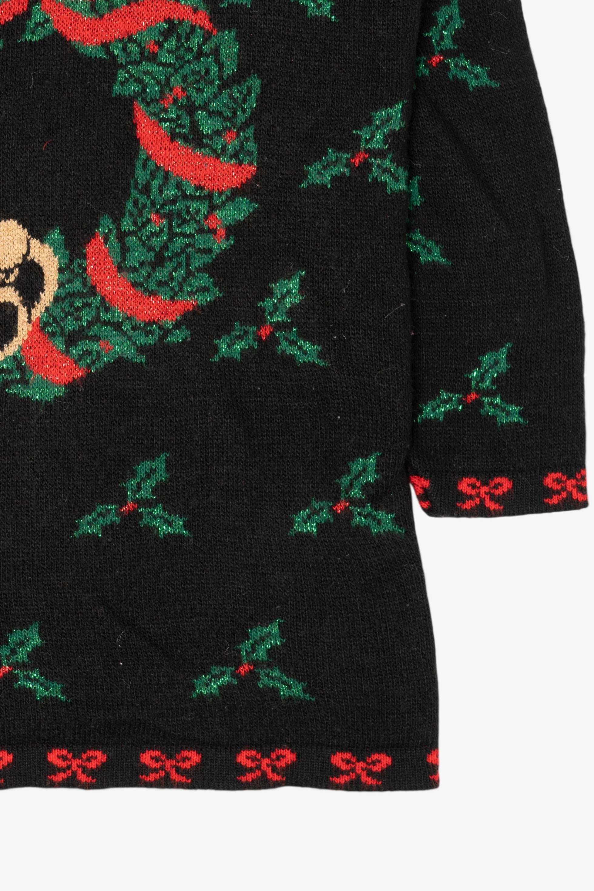 Vintage Black Nutcracker Teddy Bear Wreath Ugly Christmas Pullover (1990s)