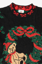 Vintage Black Nutcracker Teddy Bear Wreath Ugly Christmas Pullover (1990s)