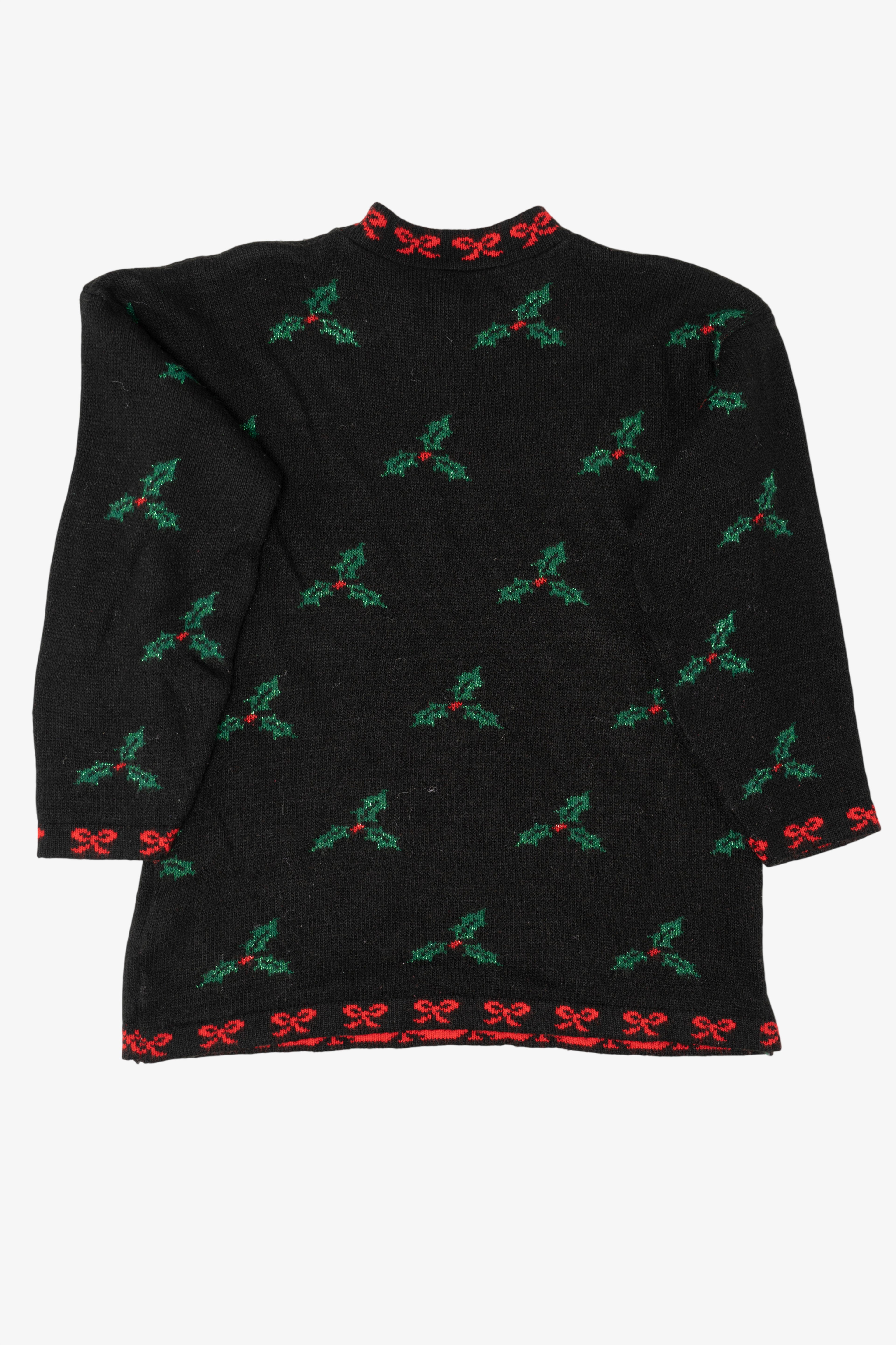 Vintage Black Nutcracker Teddy Bear Wreath Ugly Christmas Pullover (1990s)