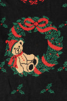 Vintage Black Nutcracker Teddy Bear Wreath Ugly Christmas Pullover (1990s)