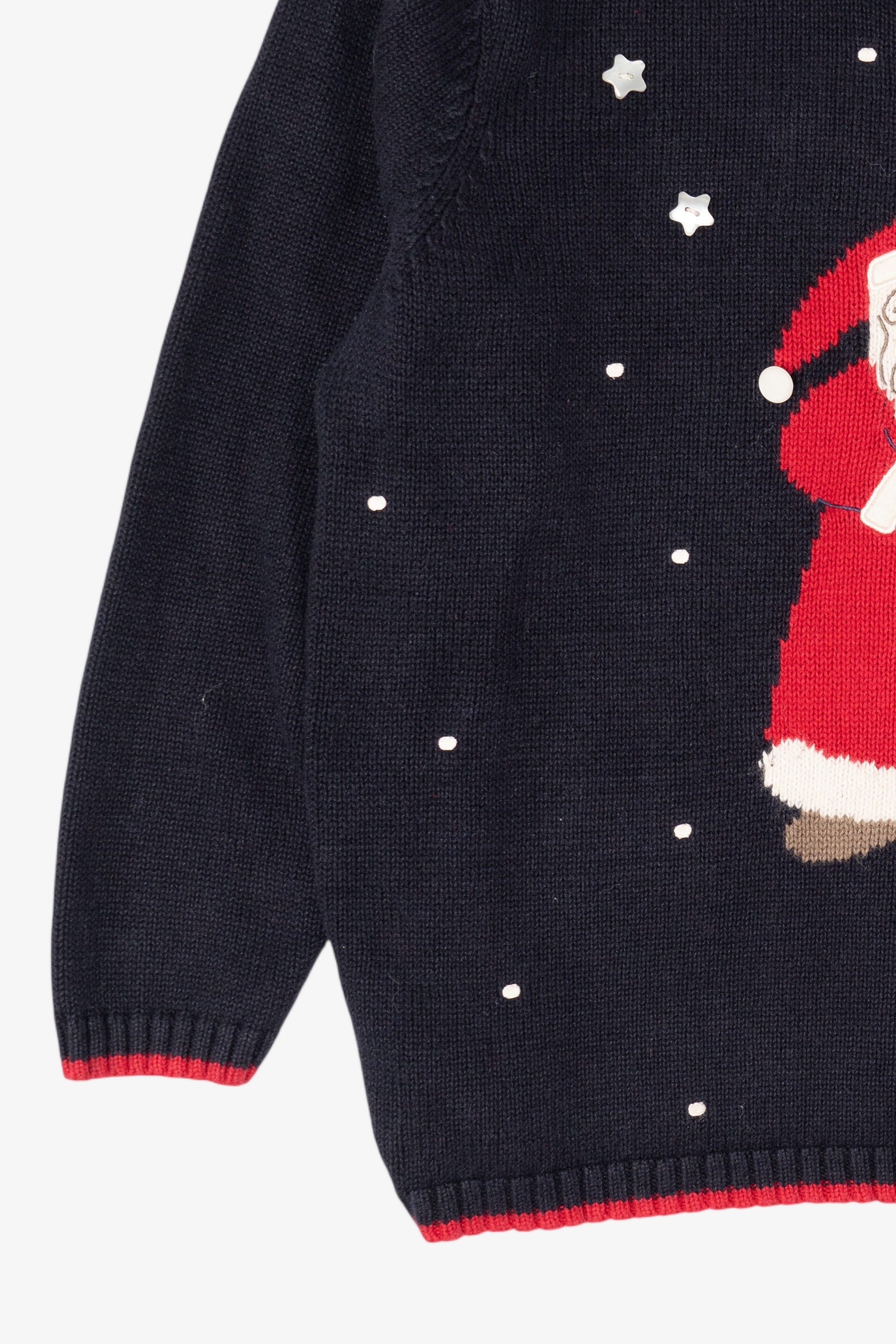 Vintage Navy Blue Christopher & Banks Santa Ugly Christmas Pullover (1990s)