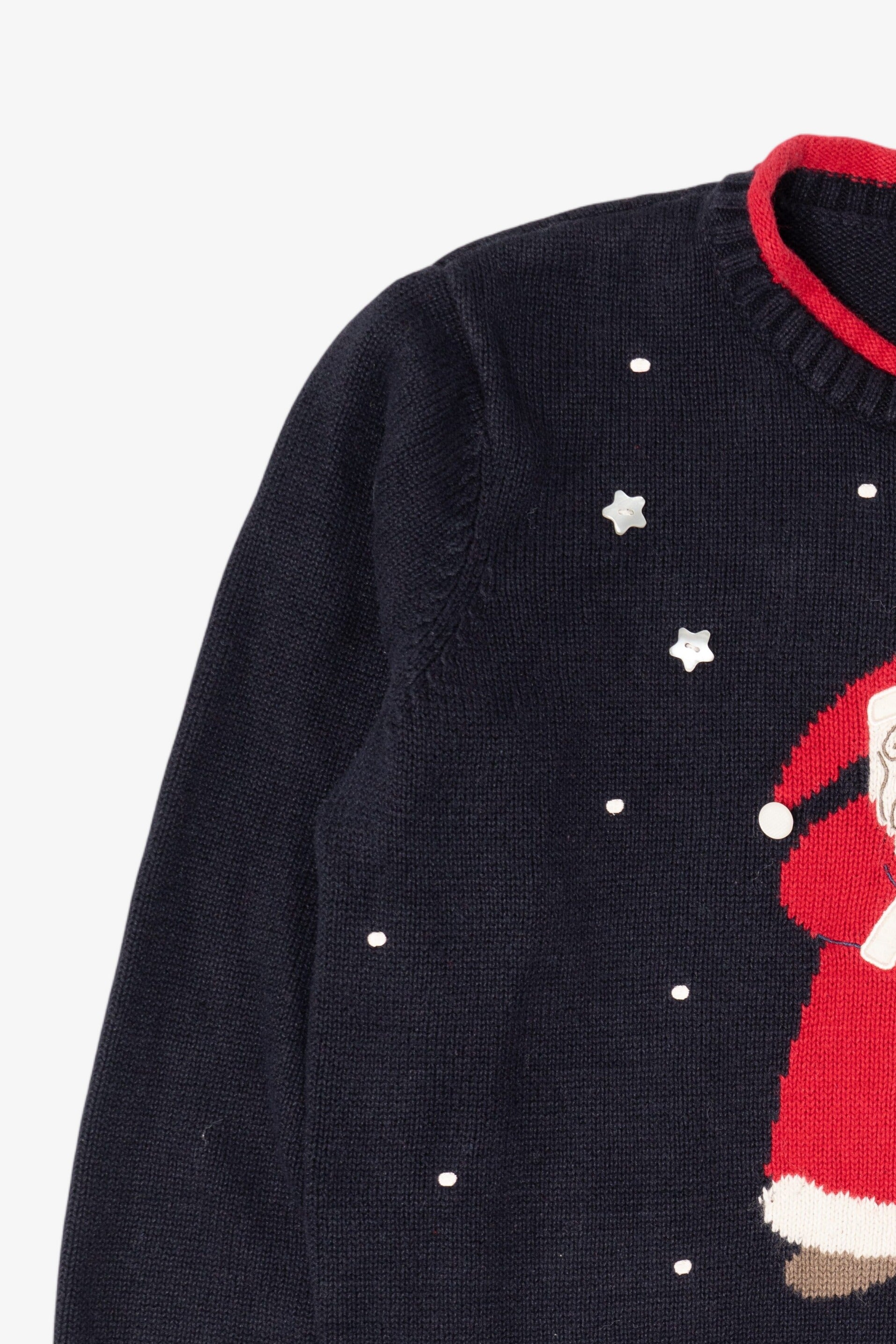 Vintage Navy Blue Christopher & Banks Santa Ugly Christmas Pullover (1990s)