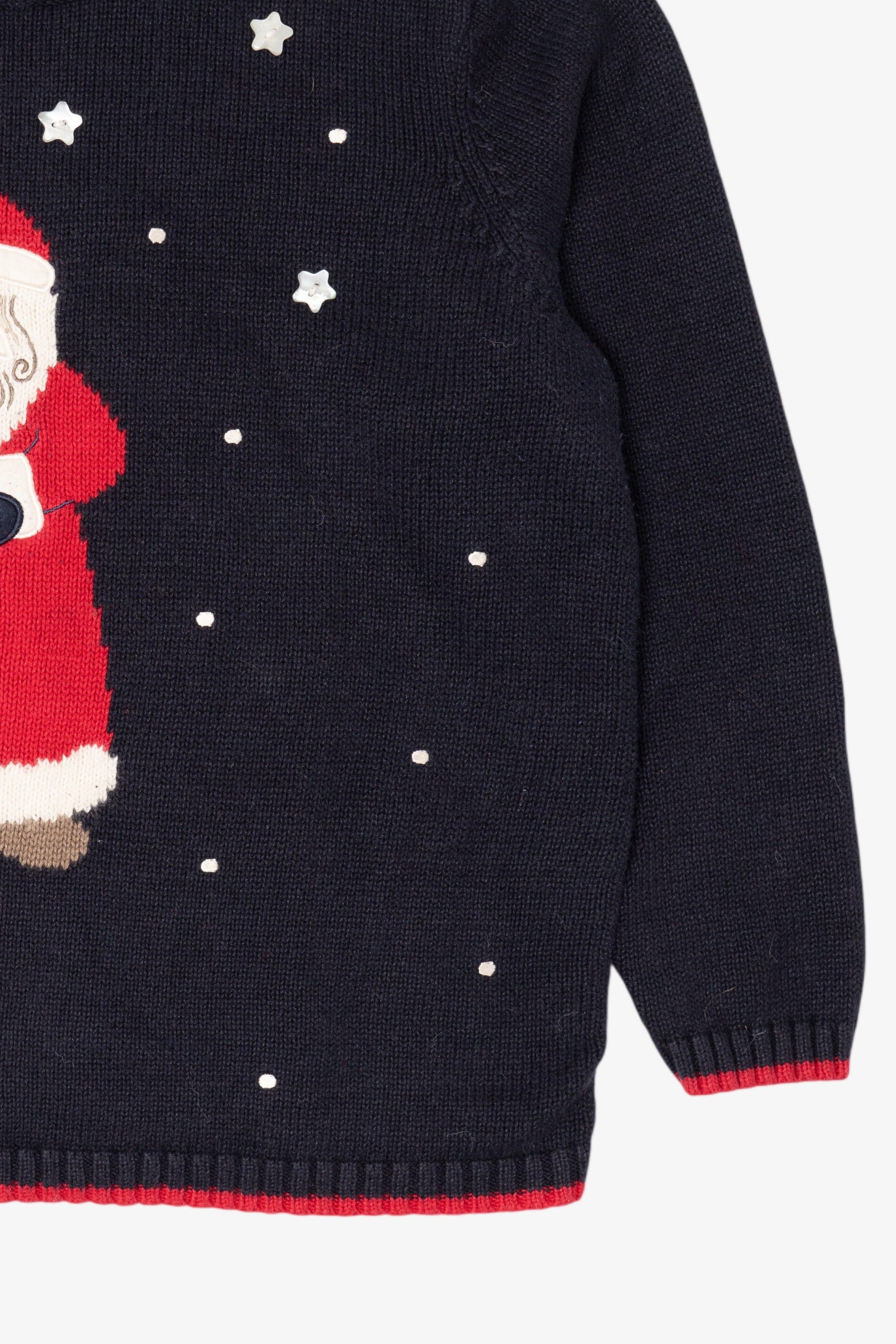 Vintage Navy Blue Christopher & Banks Santa Ugly Christmas Pullover (1990s)