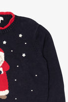 Vintage Navy Blue Christopher & Banks Santa Ugly Christmas Pullover (1990s)