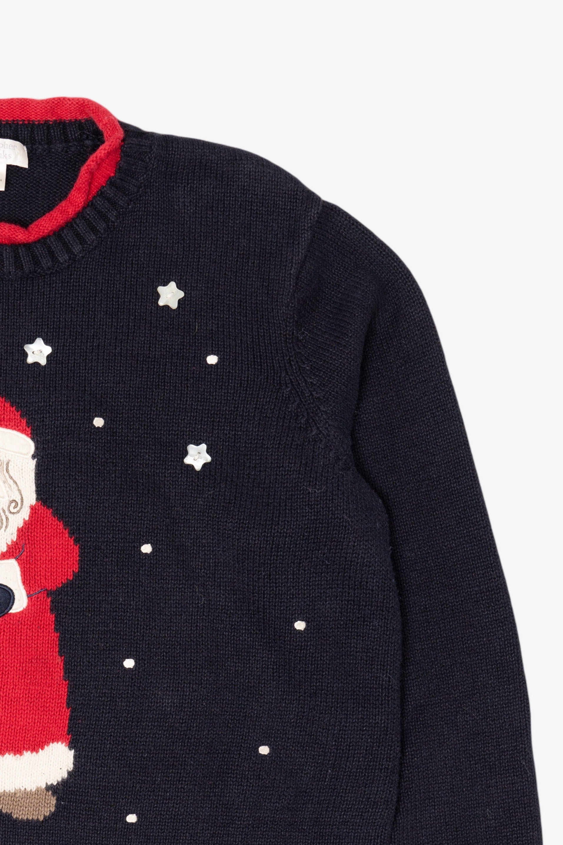 Vintage Navy Blue Christopher & Banks Santa Ugly Christmas Pullover (1990s)