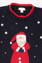 Vintage Navy Blue Christopher & Banks Santa Ugly Christmas Pullover (1990s)