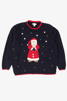Vintage Navy Blue Christopher & Banks Santa Ugly Christmas Pullover (1990s)