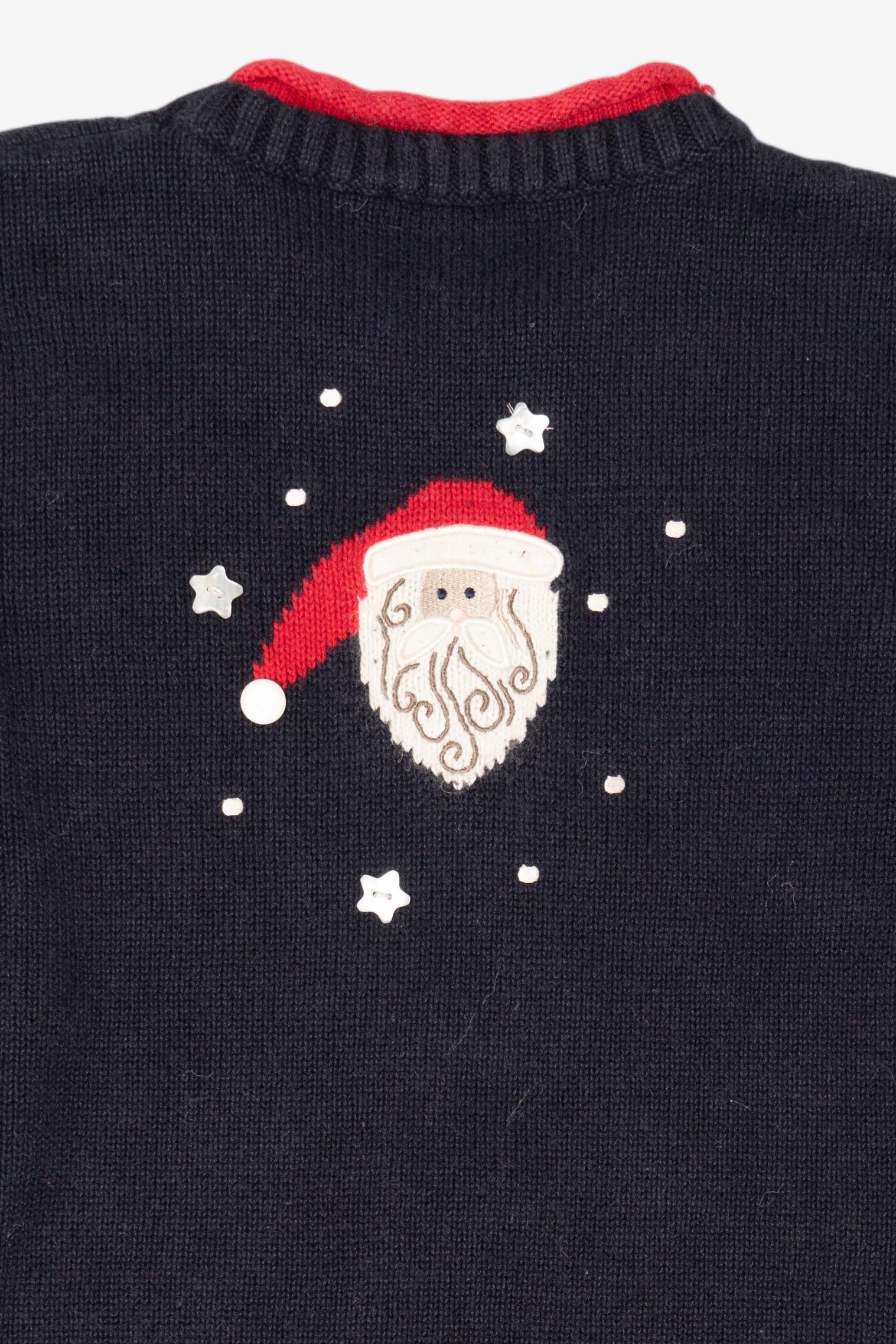 Vintage Navy Blue Christopher & Banks Santa Ugly Christmas Pullover (1990s)