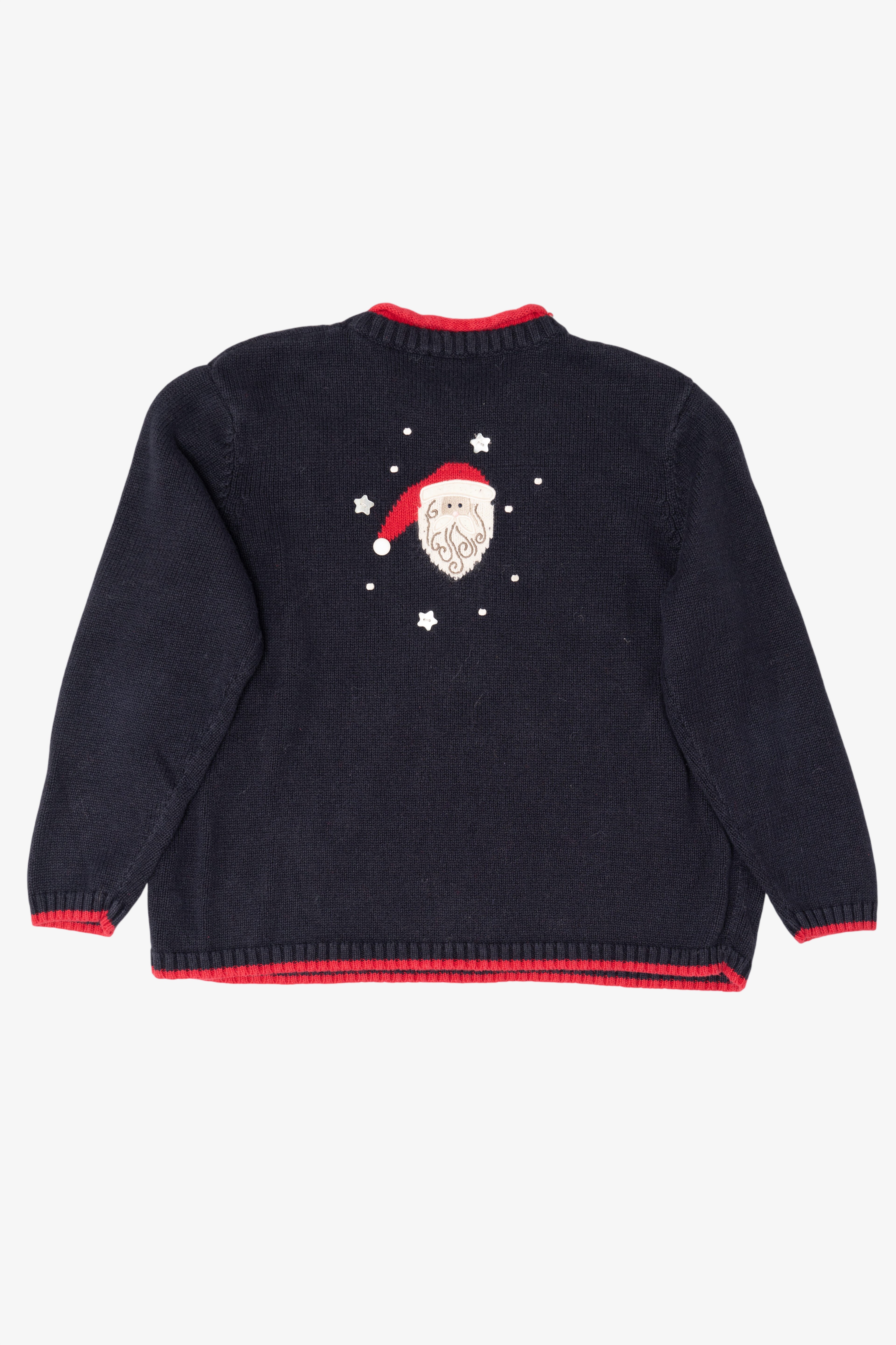Vintage Navy Blue Christopher & Banks Santa Ugly Christmas Pullover (1990s)