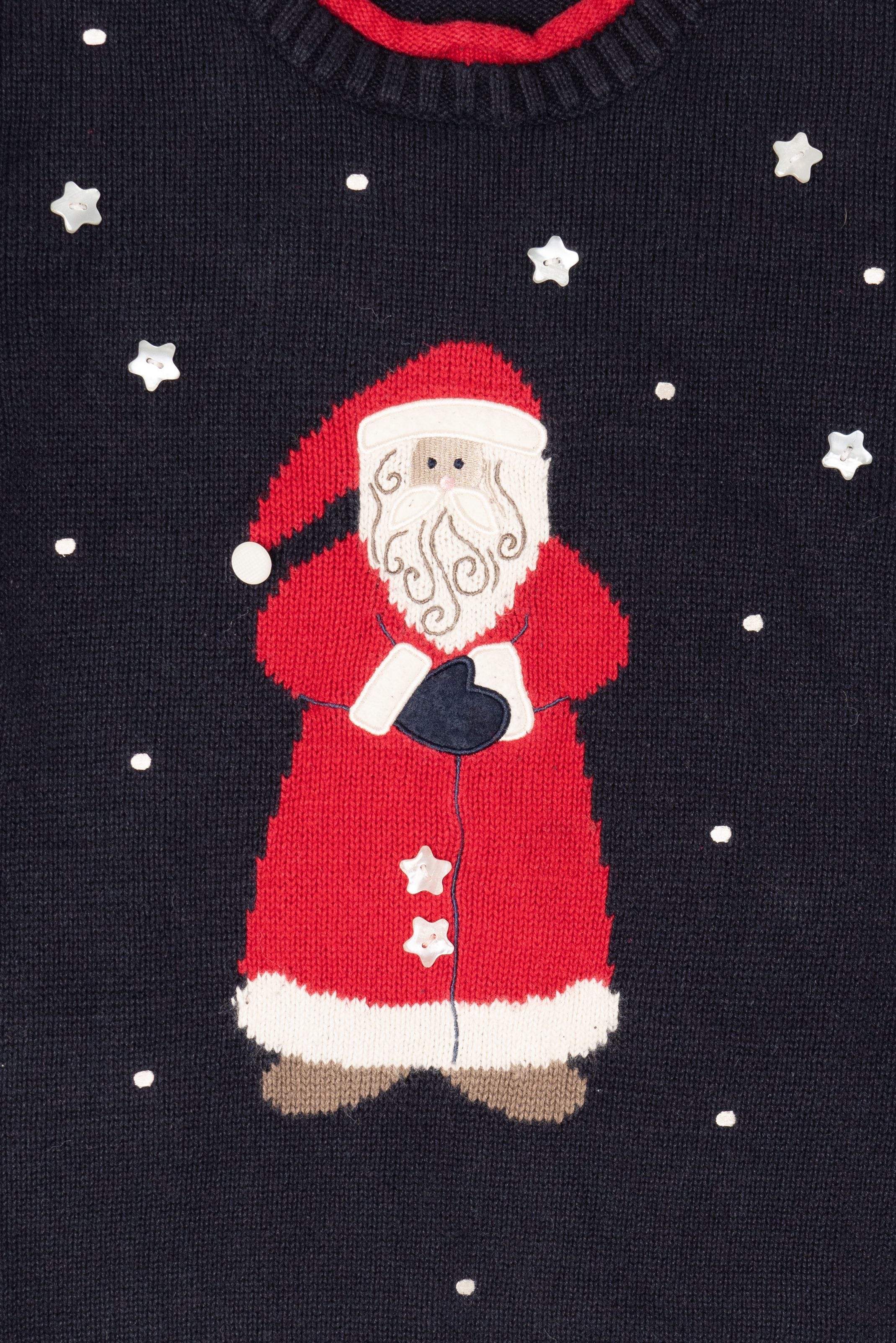 Vintage Navy Blue Christopher & Banks Santa Ugly Christmas Pullover (1990s)