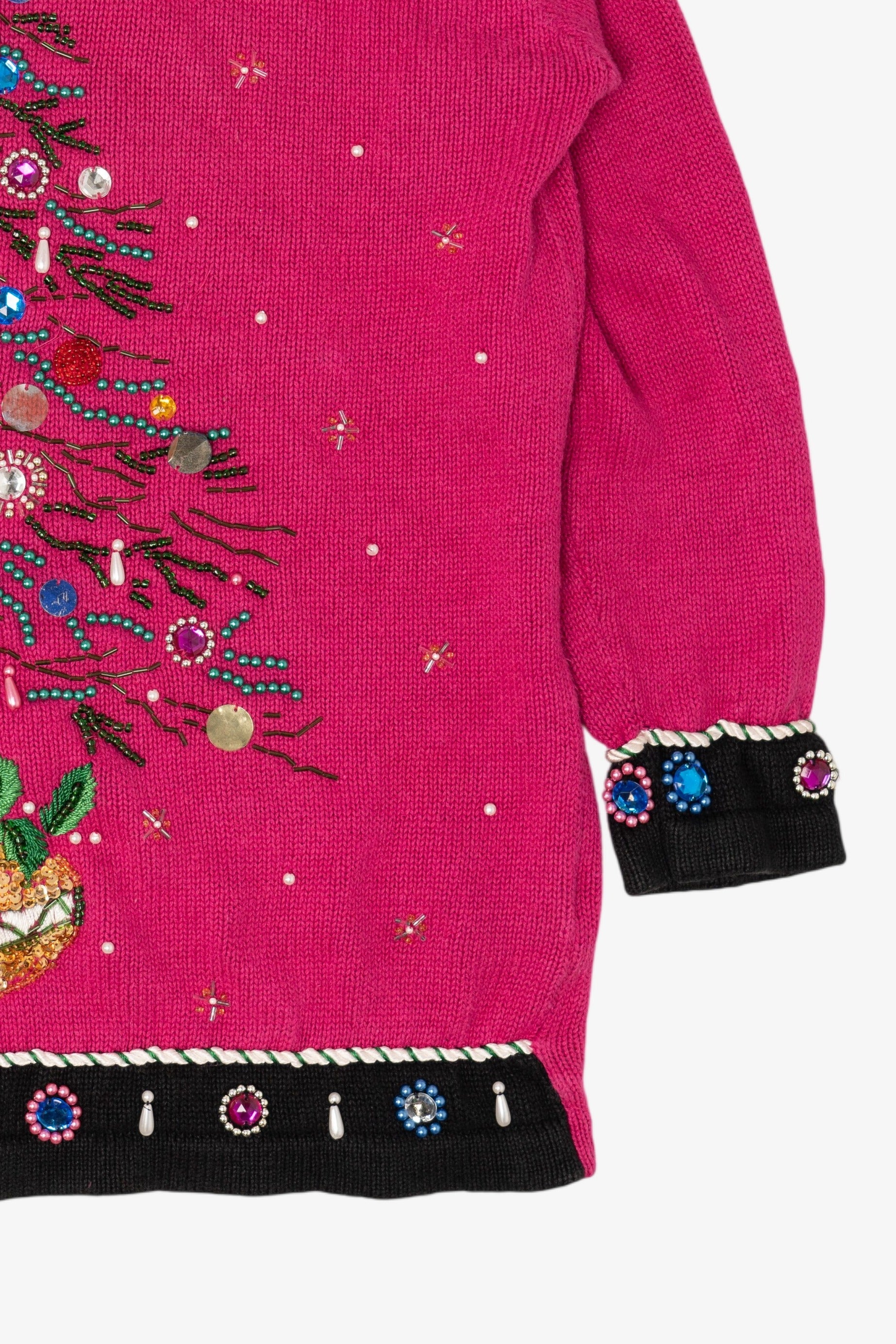 Vintage Hot Pink B.P Design Tree Ugly Christmas Pullover (1990s)