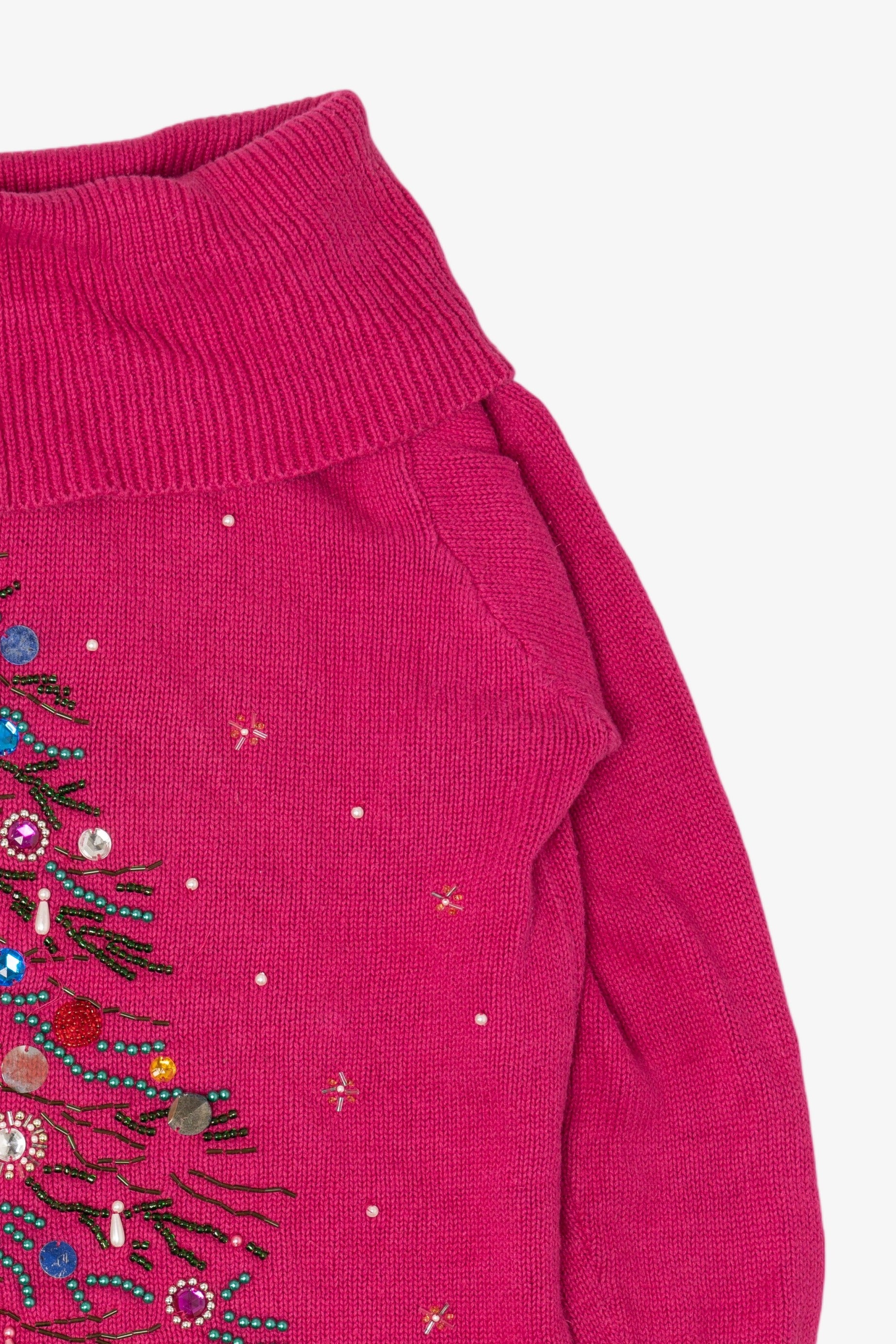 Vintage Hot Pink B.P Design Tree Ugly Christmas Pullover (1990s)
