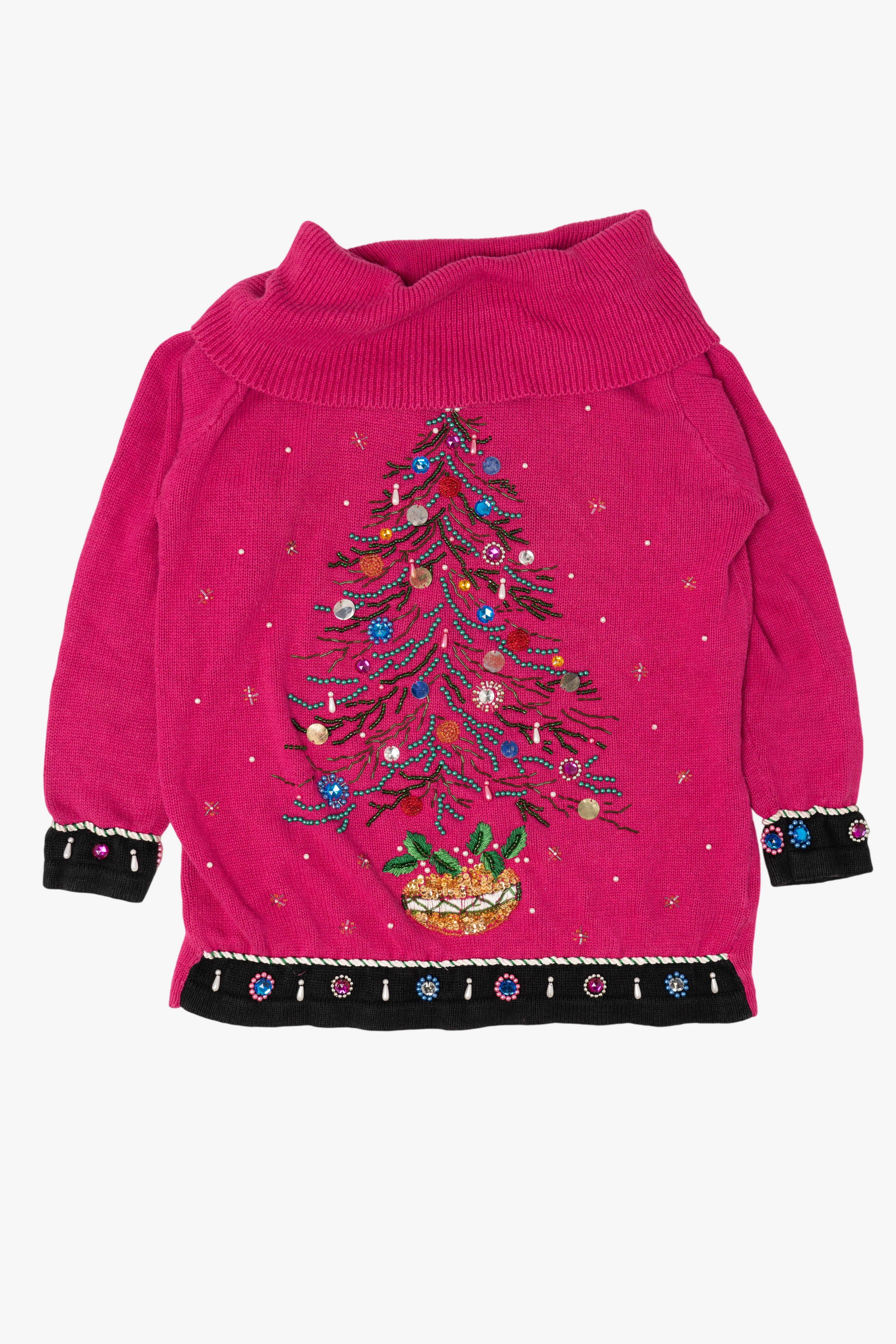 Vintage Hot Pink B.P Design Tree Ugly Christmas Pullover (1990s)