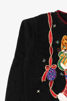 Vintage Black B.P Design Cat In Stocking Ugly Christmas Pullover (1990s)