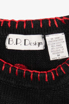 Vintage Black B.P Design Cat In Stocking Ugly Christmas Pullover (1990s)